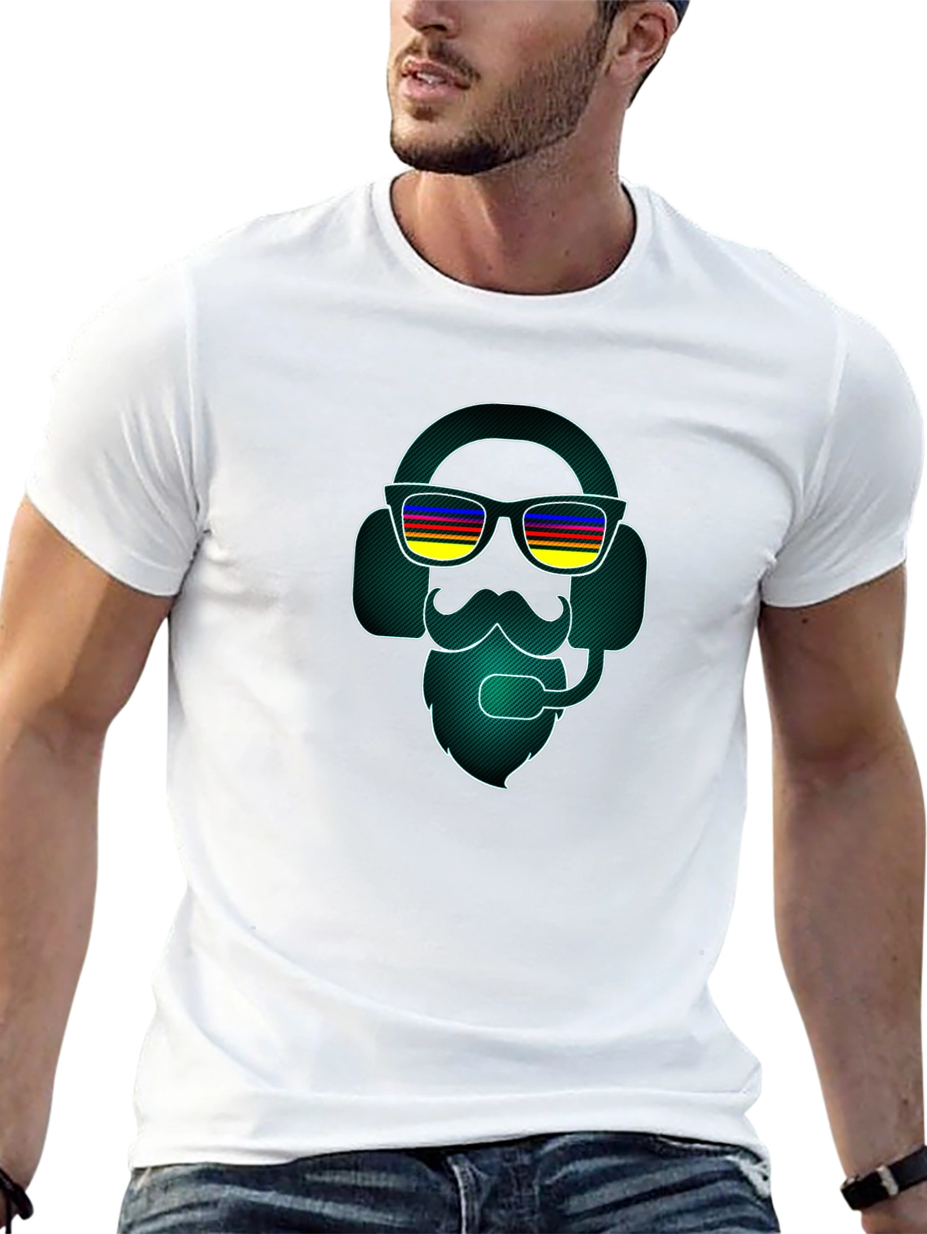Black Retro Gamer T-Shirt - Headphone Beard Graphic Tee view 13