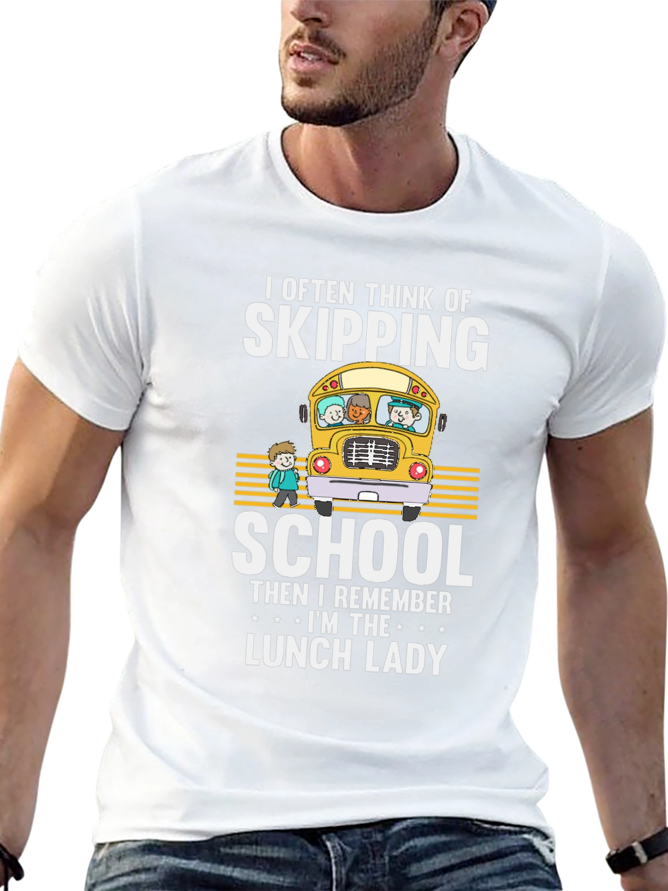 Black Lunch Lady T-Shirt - School Bus Design view 13