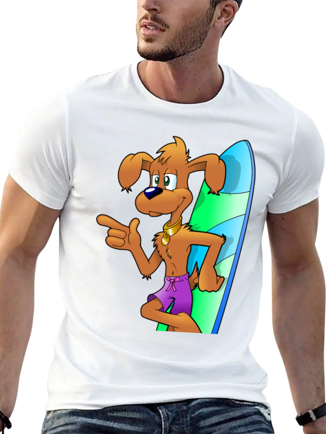 Black Cartoon Dog Surfing T-Shirt view 13