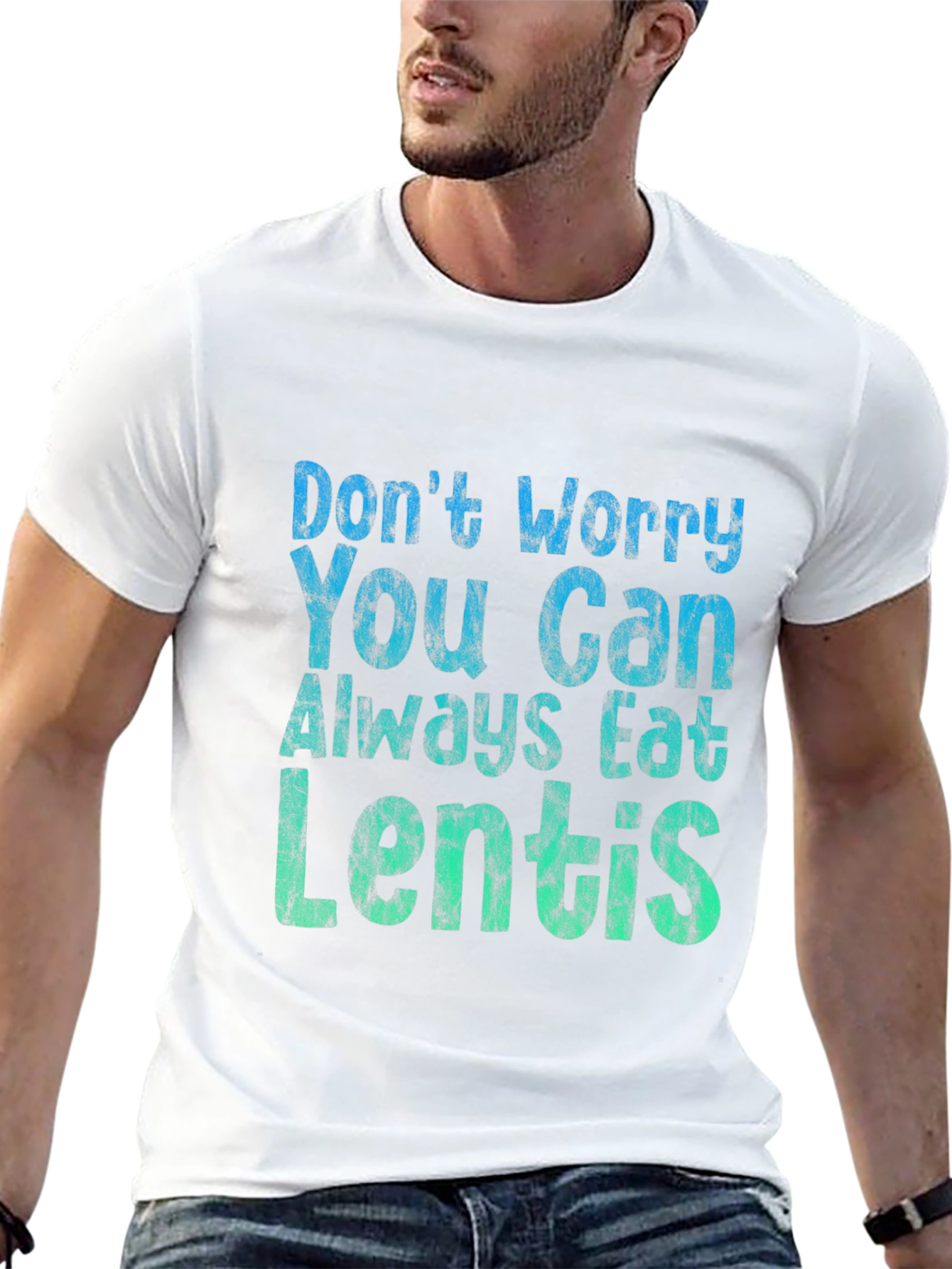 Black Don't Worry Eat Lentils T-Shirt - Funny Vegan Tee view 13