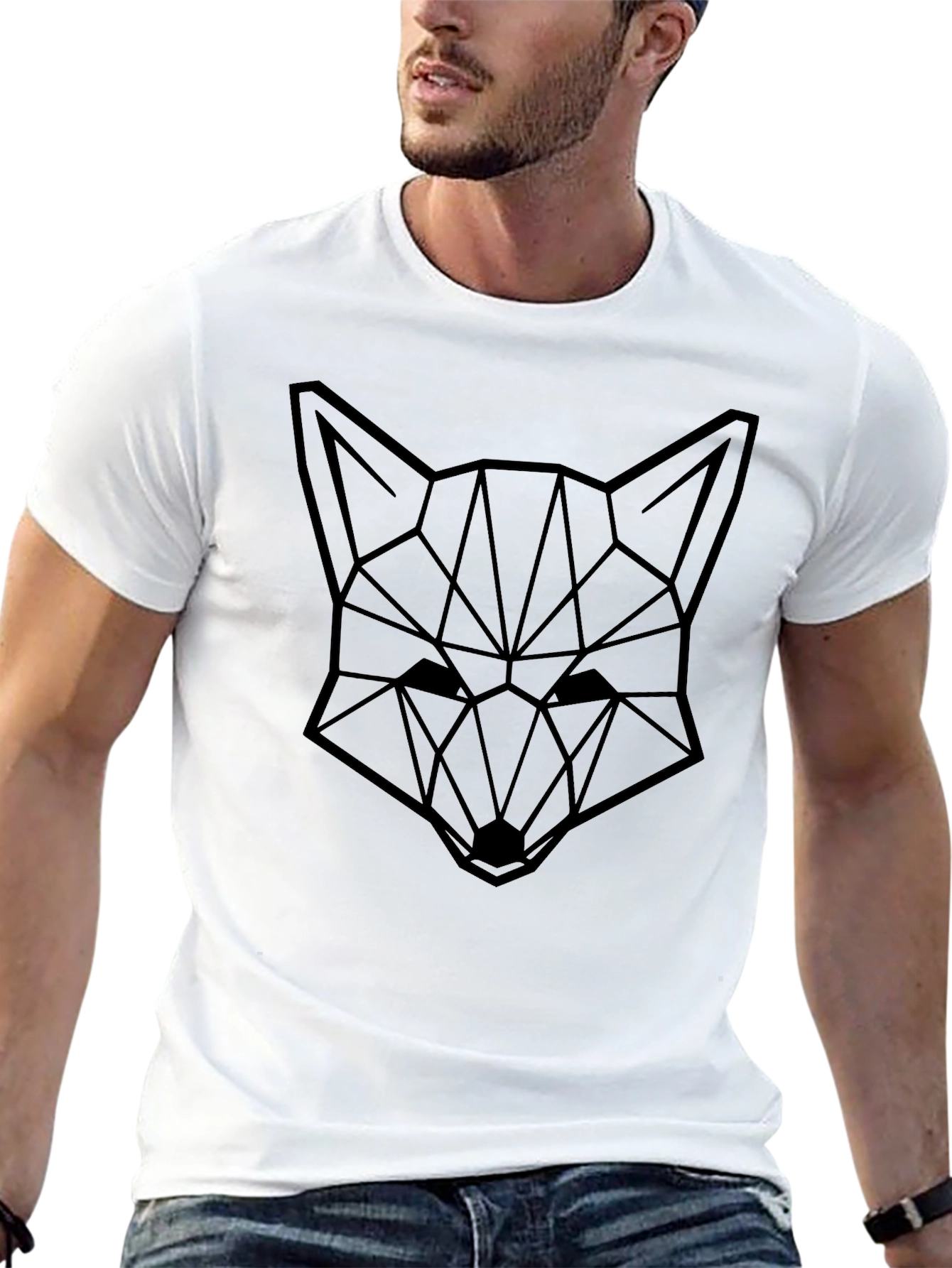 Black Geometric Fox Head Graphic Black T-Shirt view 13