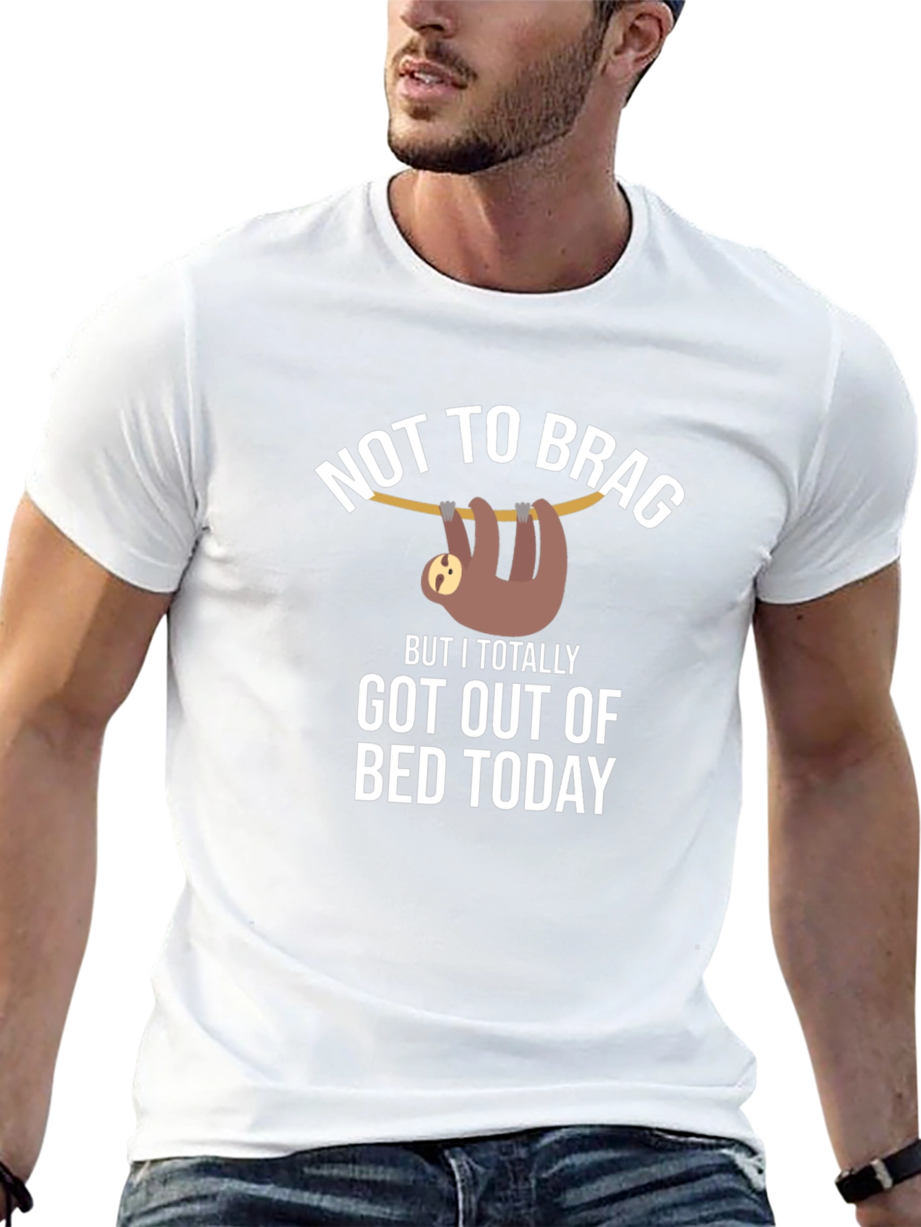 Black Funny Sloth T-Shirt: Not To Brag, Got Out of Bed Today view 13