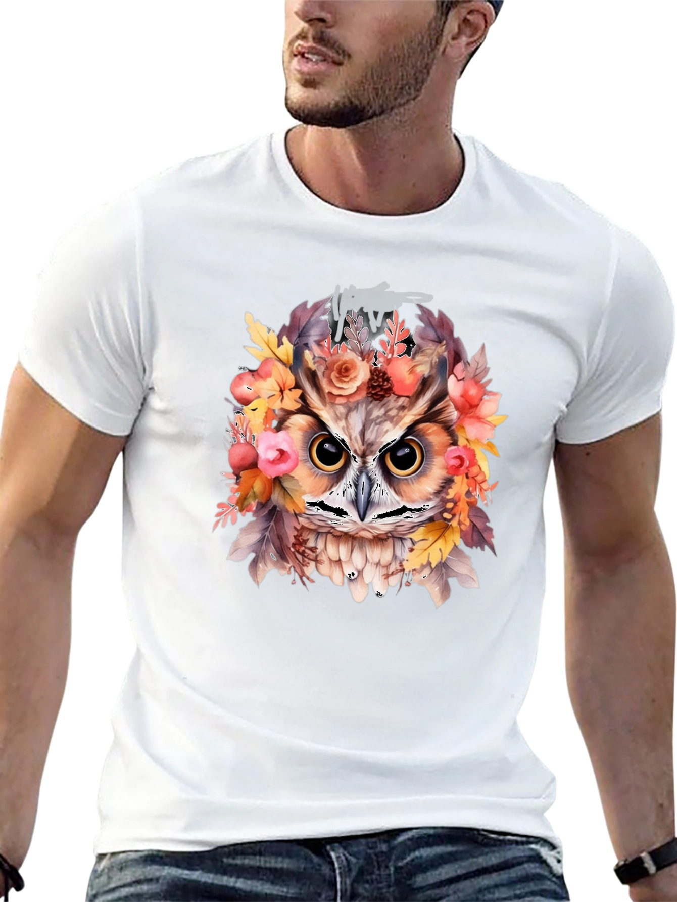 Black Floral Owl Graphic Print Black T-Shirt view 13