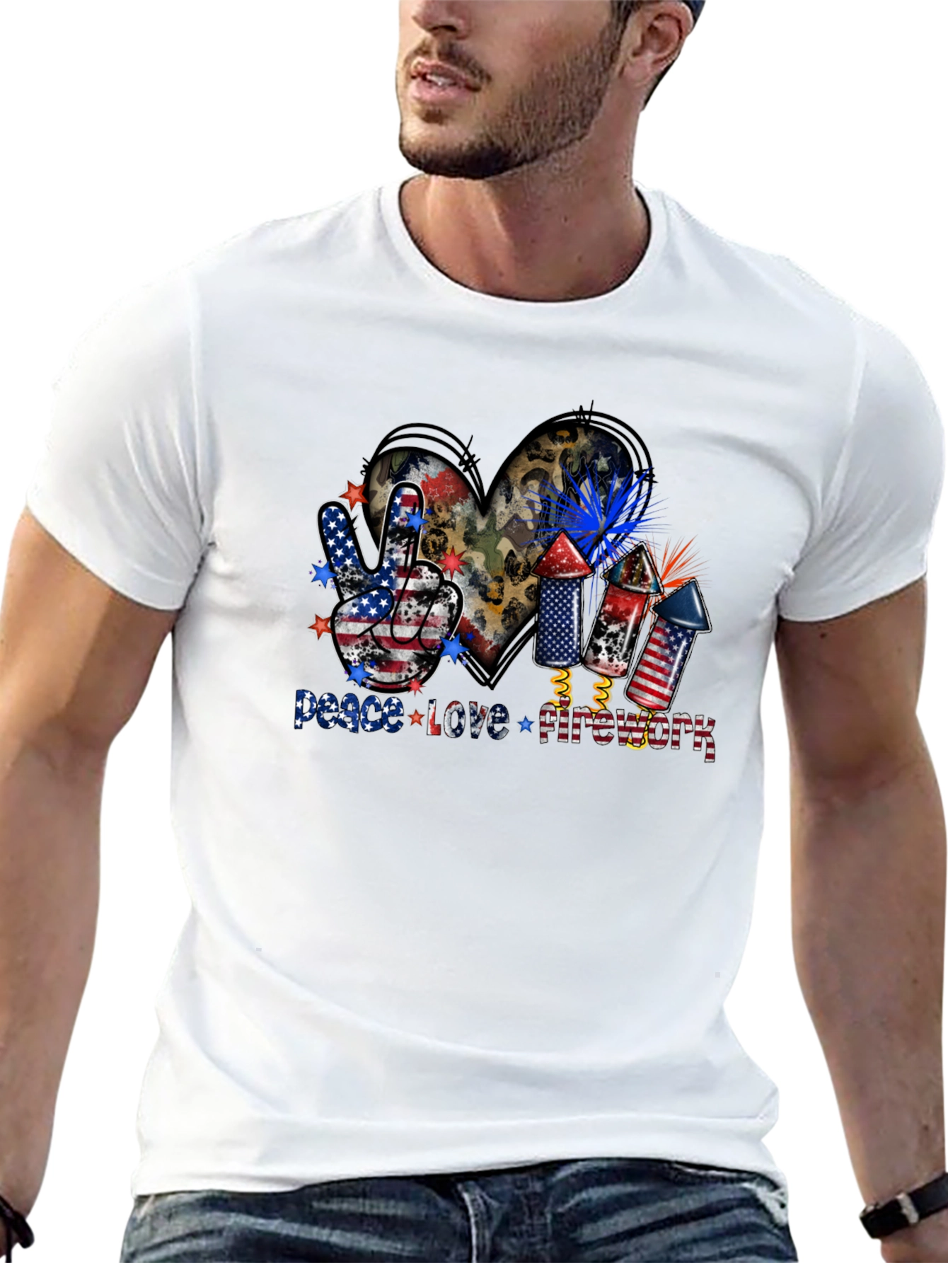 Black Peace Love Fireworks T-Shirt view 13