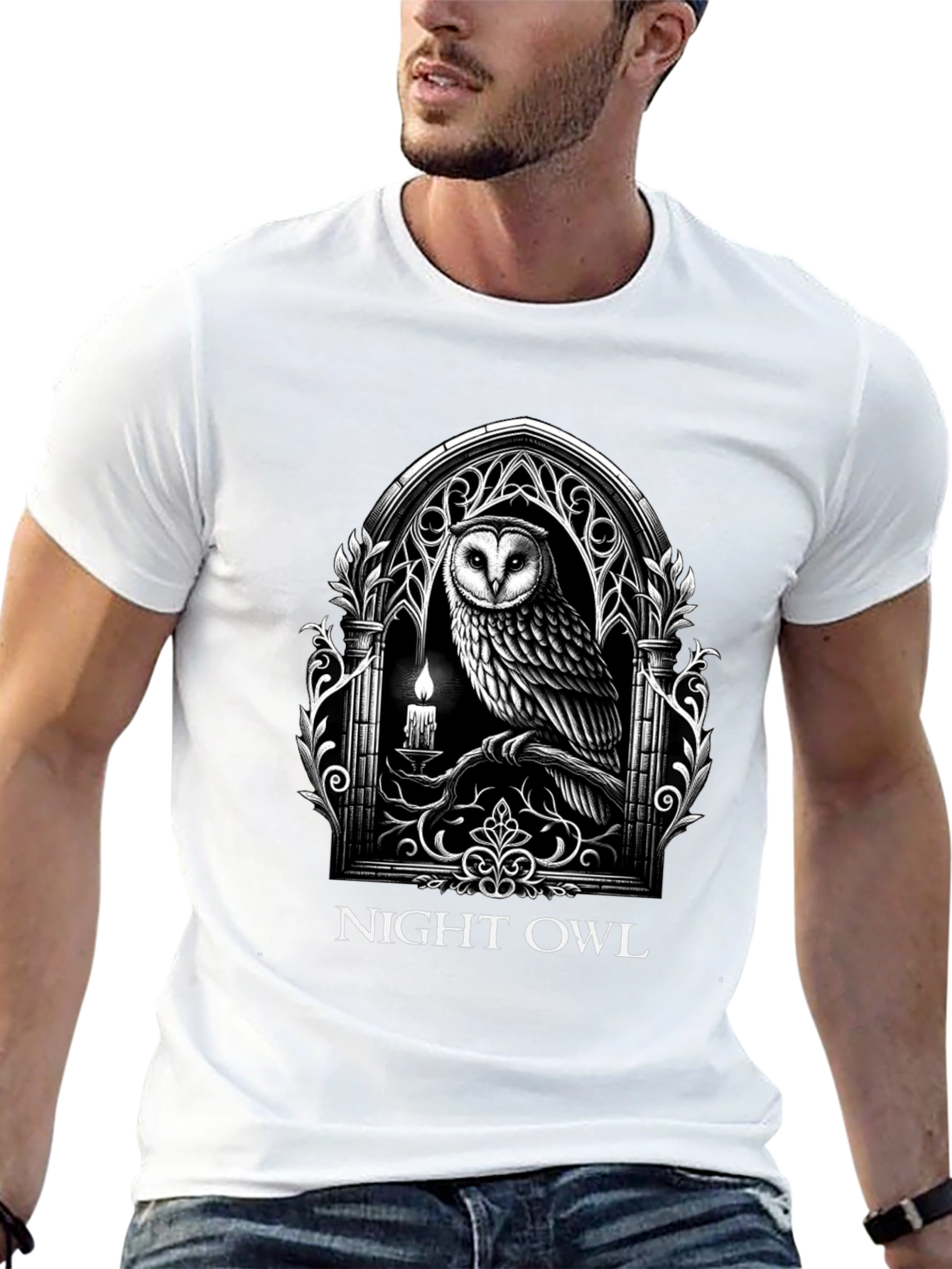 Black Night Owl Gothic Graphic T-Shirt view 13