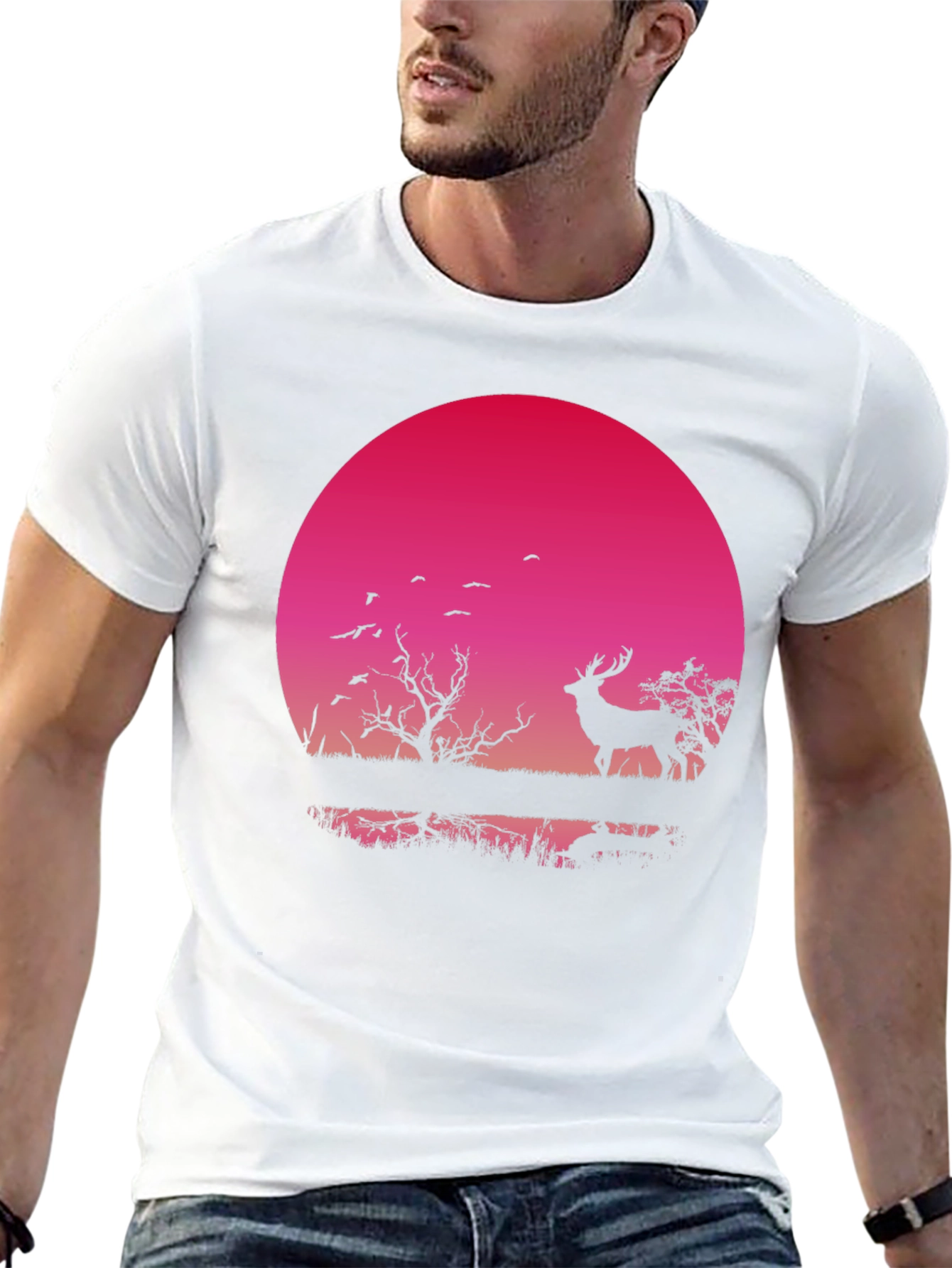 Black Deer Silhouette T-Shirt - Sunset Design view 13