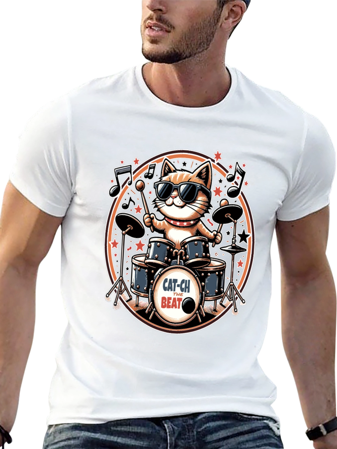 Black Cool Cat Drummer Graphic Tee - Black view 13