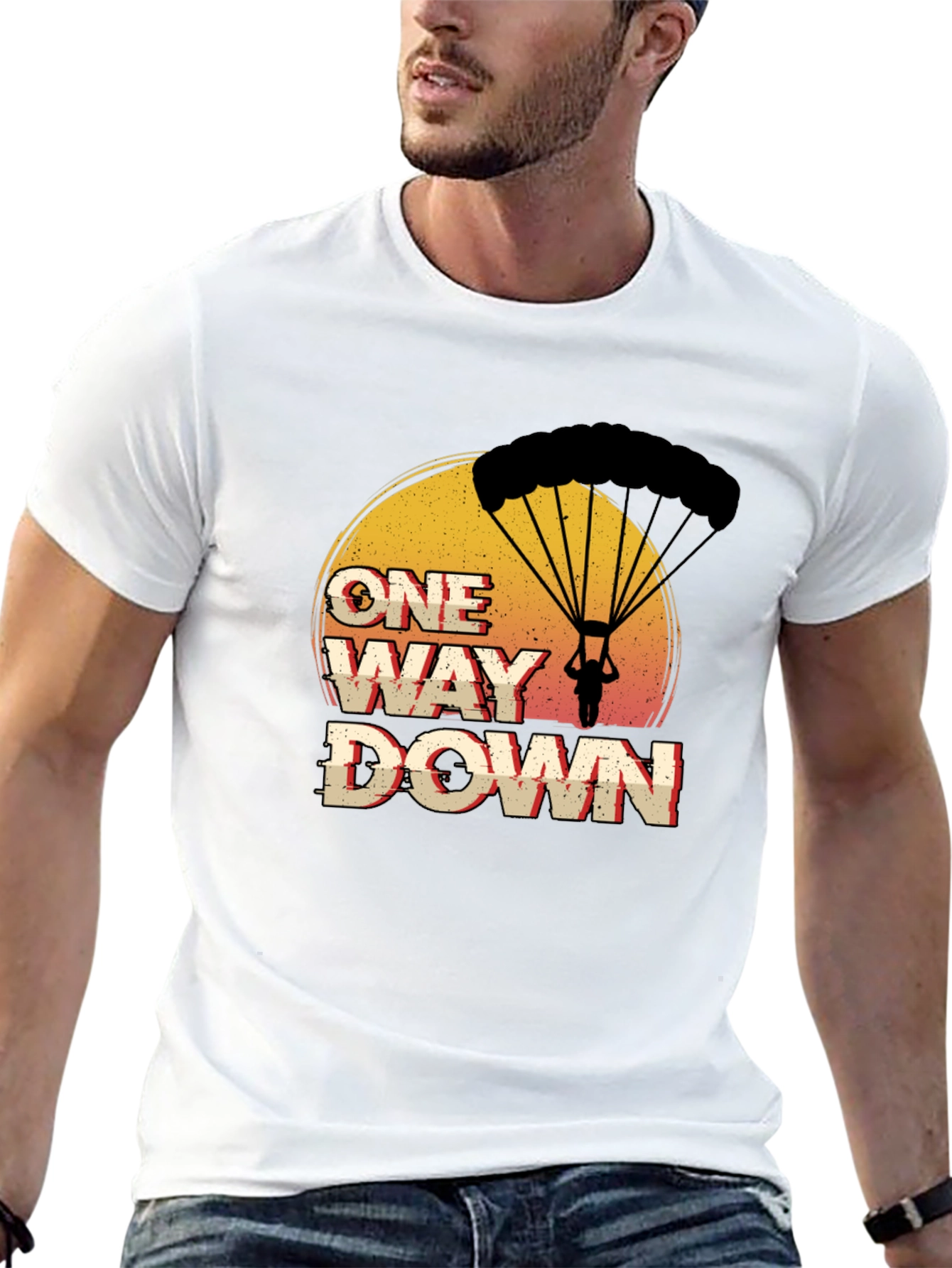 Black One Way Down Parachute Graphic T-Shirt view 13