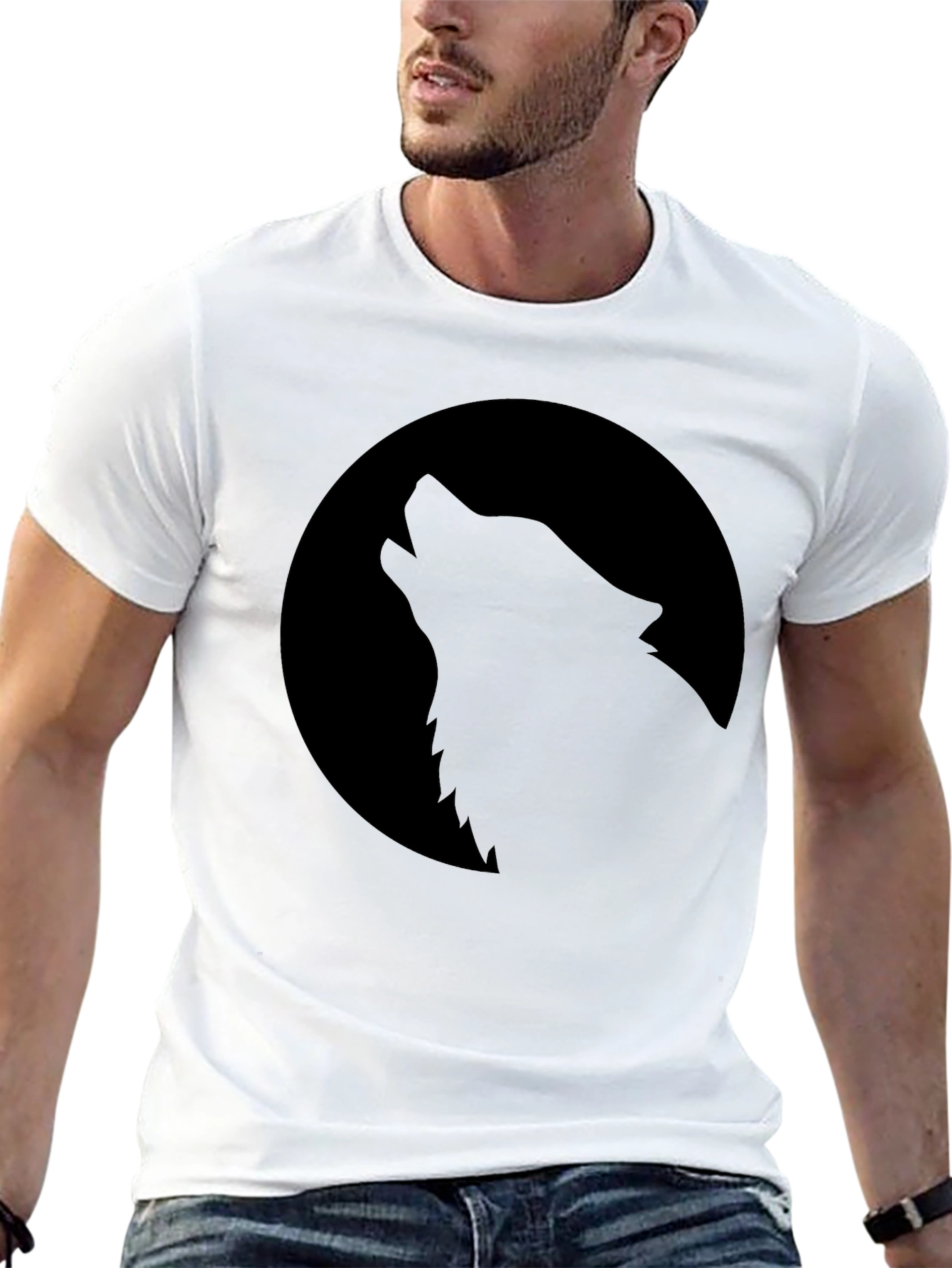 Black Wolf Howling at Moon Graphic Tee - Black view 13