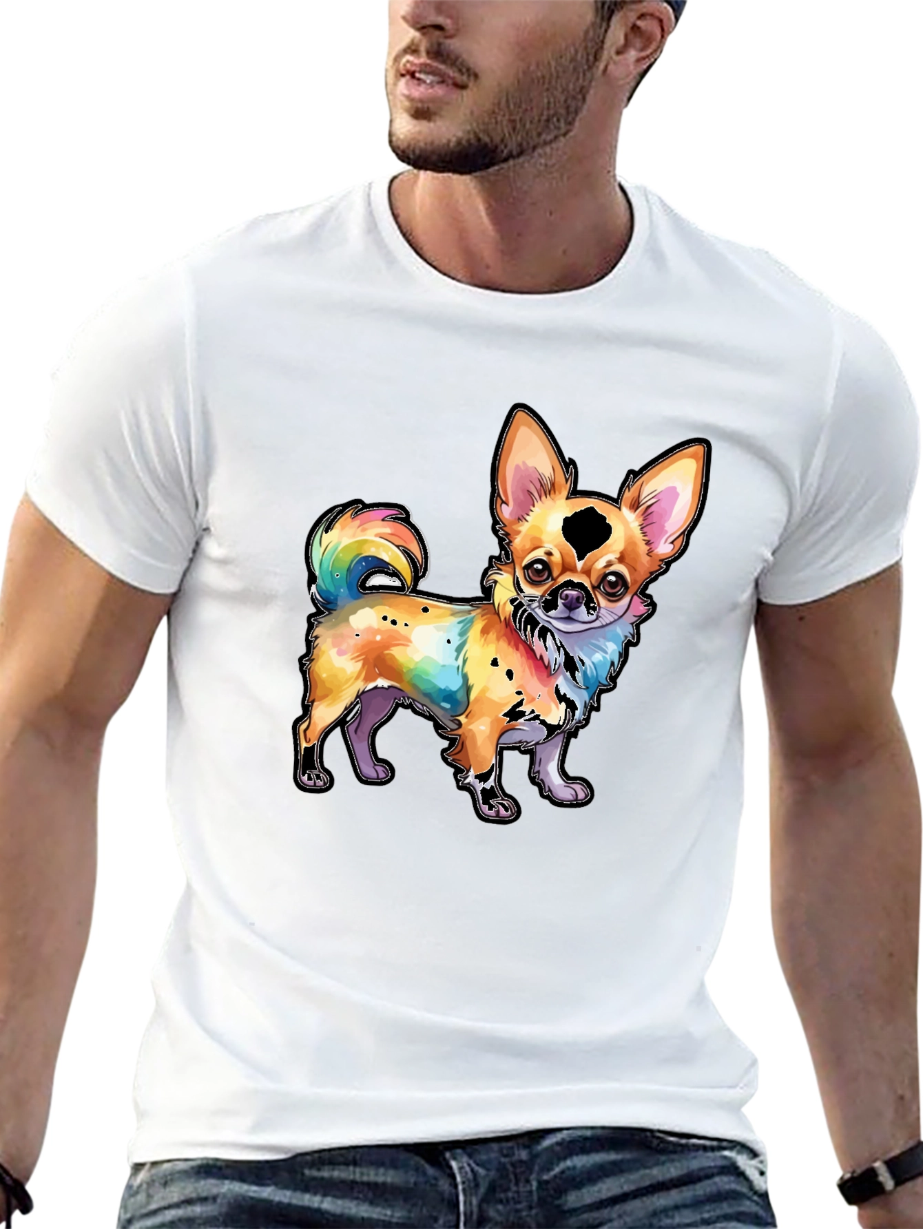Black Rainbow Chihuahua Graphic Tee - Stylish Dog Lover Shirt view 13