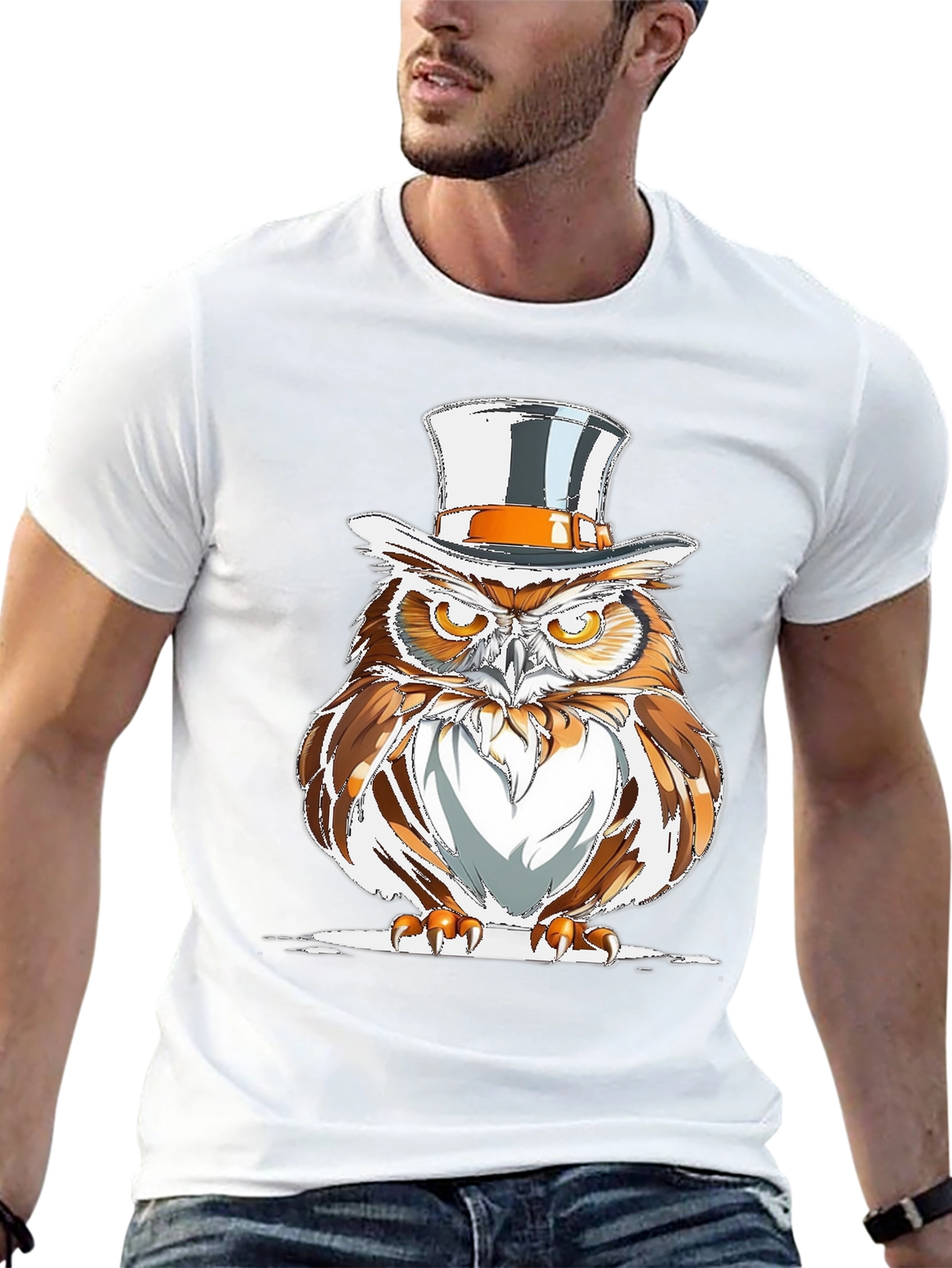 Black Owl Top Hat Graphic Tee - Men's Black T-Shirt view 13