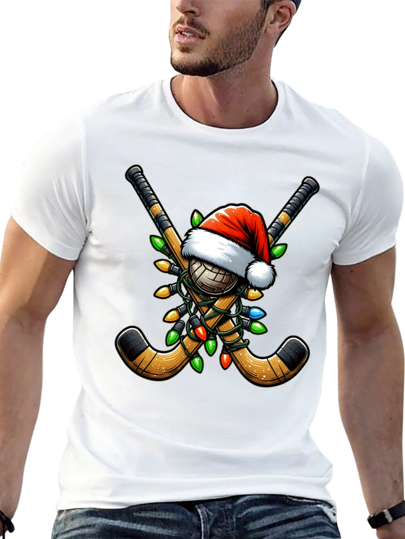 Black Festive Hockey Holiday T-Shirt view 13