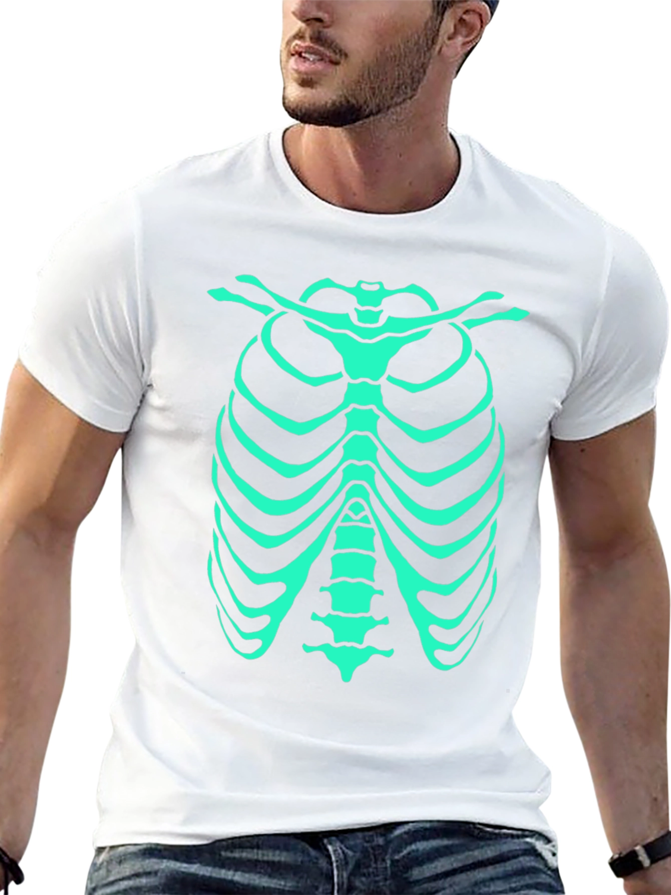 Black Glow-in-the-Dark Rib Cage T-Shirt view 13