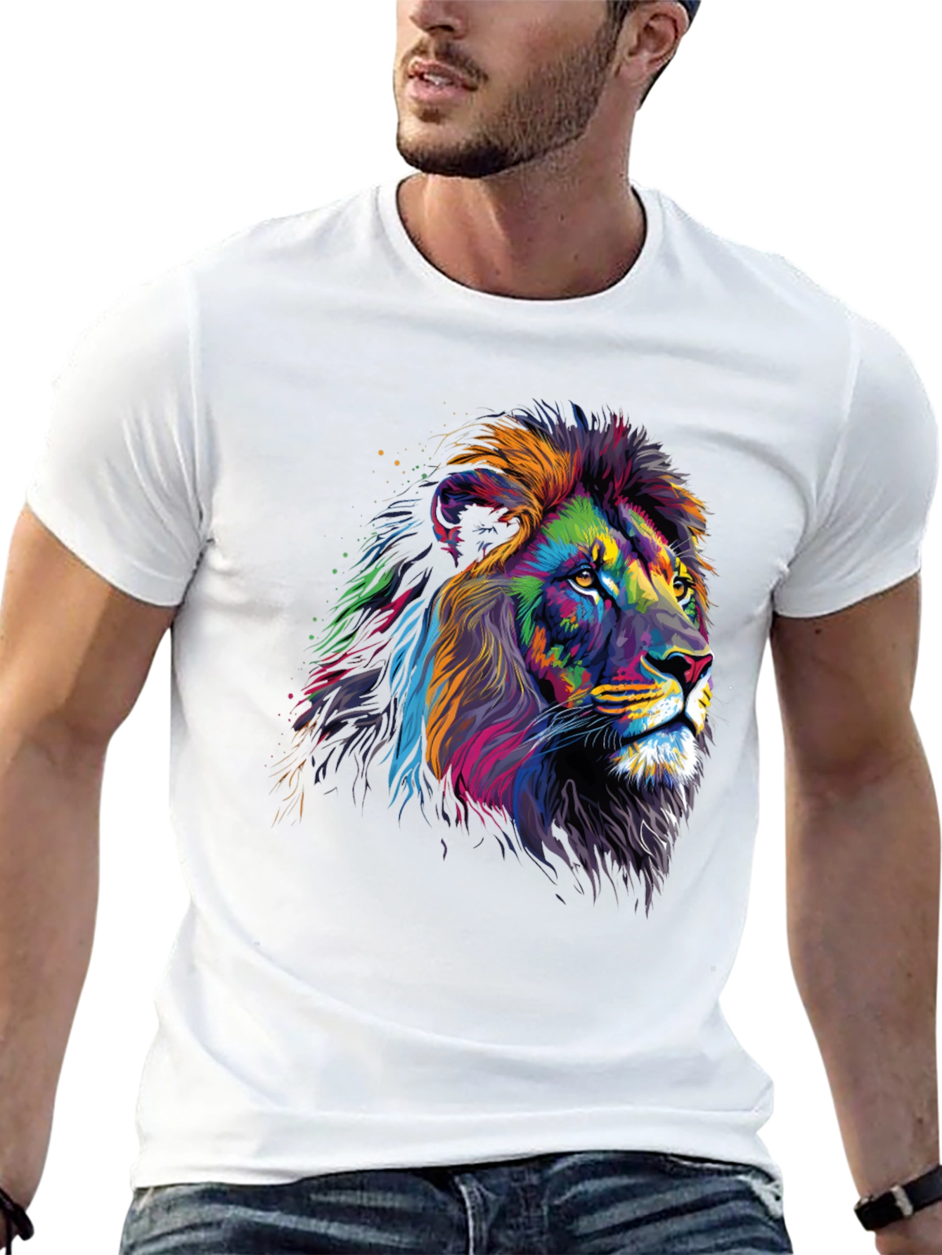 Black Vibrant Lion Graphic Tee - Bold Statement T-Shirt view 13