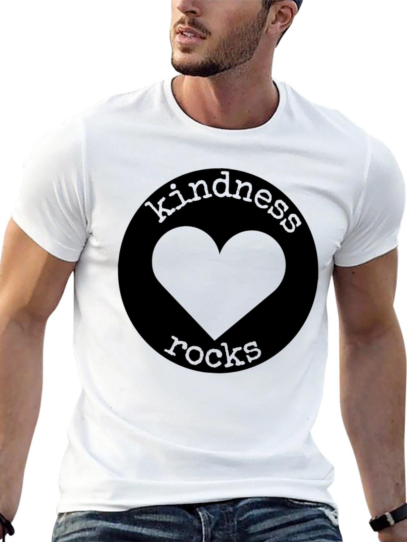 Black Kindness Rocks Graphic Tee - Black T-Shirt with Heart Design view 13