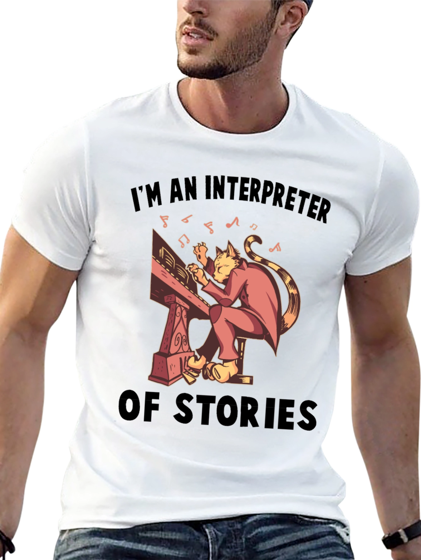 Black Interpreter of Stories Cat Musician T-Shirt view 13