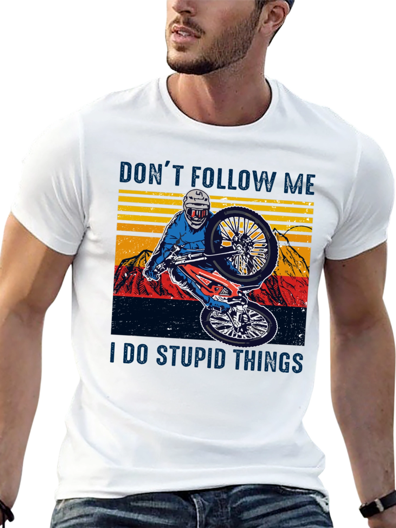 Black Funny Mountain Bike Graphic Tee - Don't Follow Me view 13