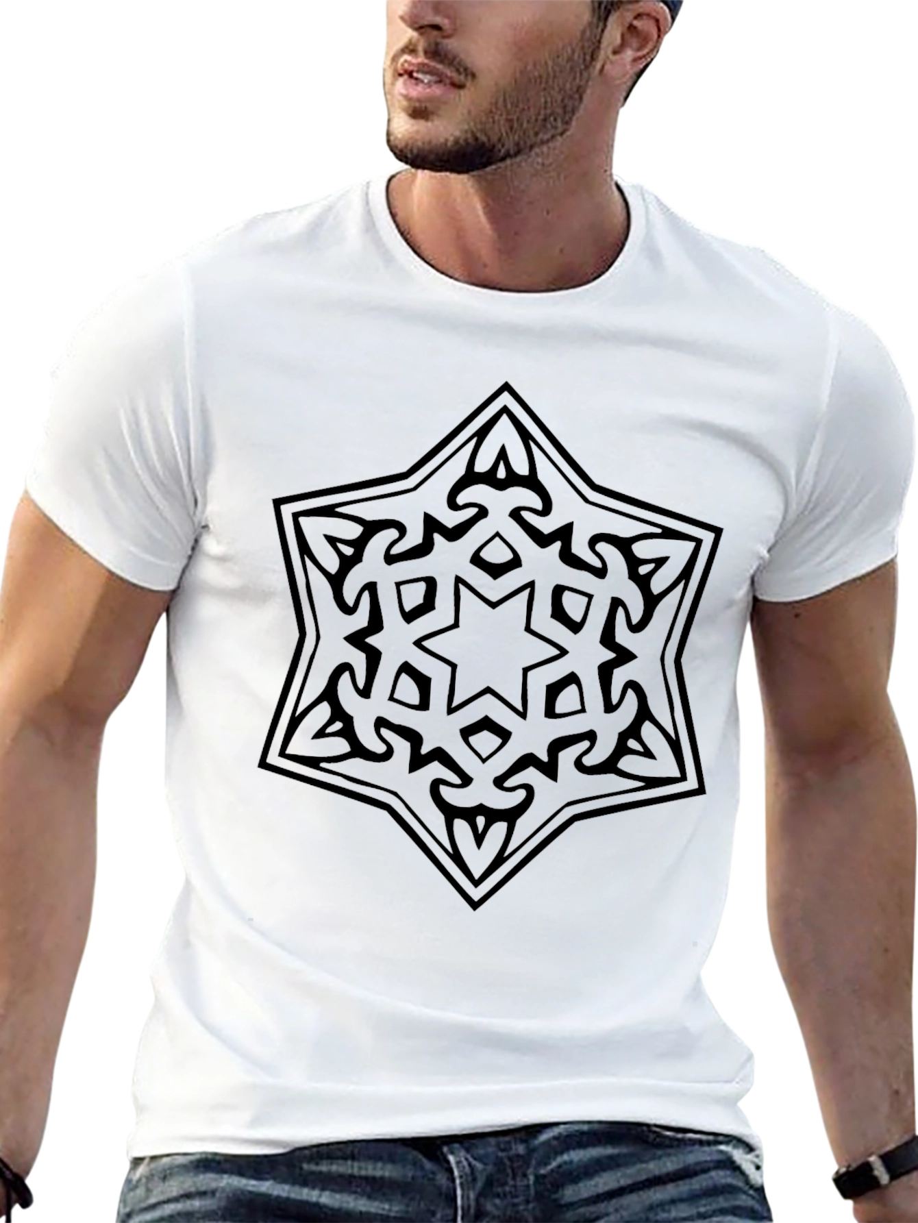 Black Men's Black T-Shirt with Star Design view 13