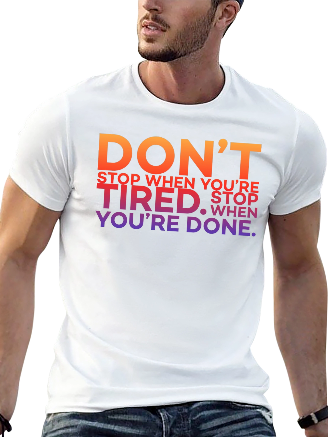 Black Motivational Graphic T-Shirt - Don't Stop When You're Tired view 13