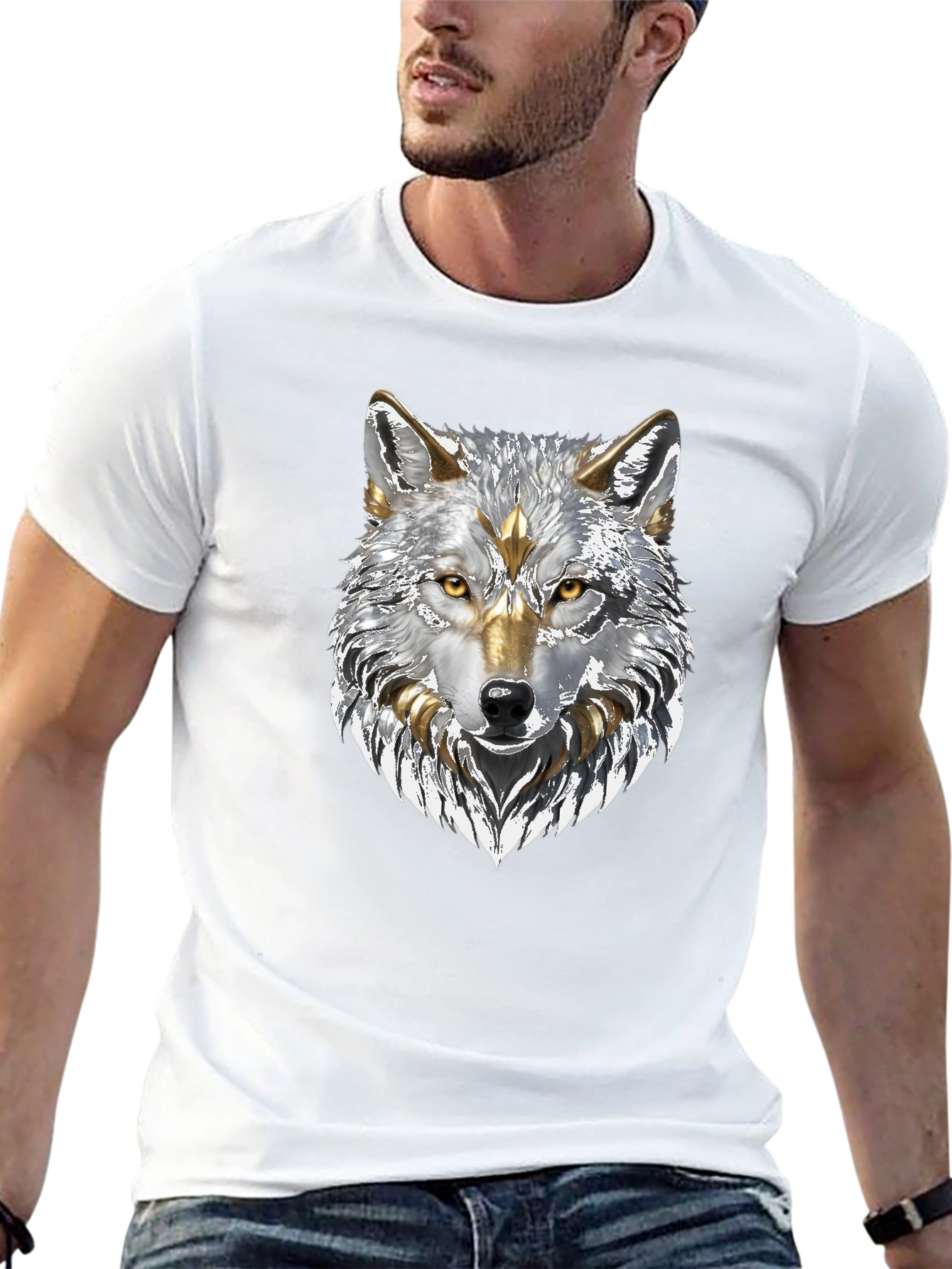 Black Wolf Graphic Tee - Silver and Gold Design view 13
