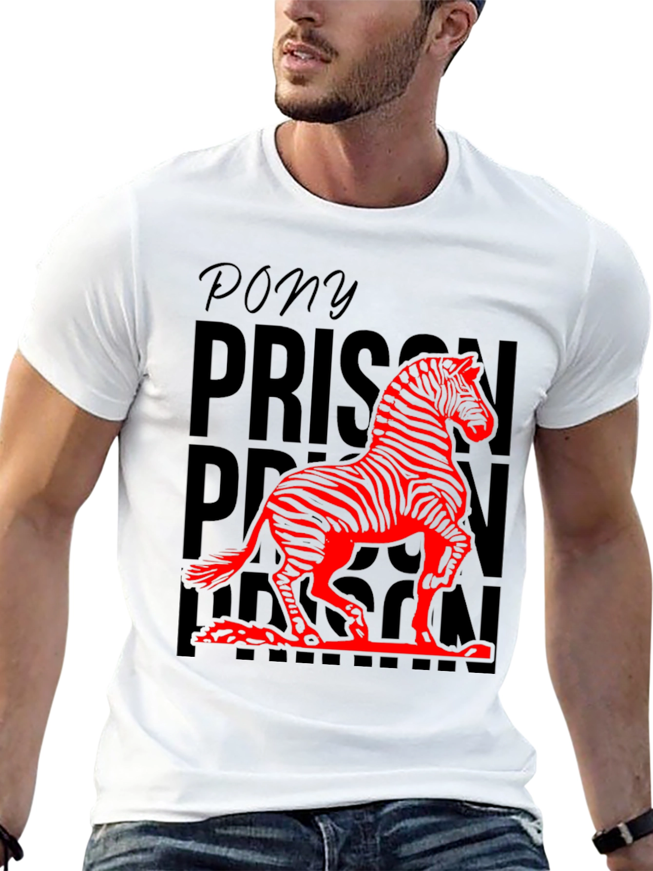 Black Pony Prison Zebra Graphic Tee - Unique Animal Design T-Shirt view 13