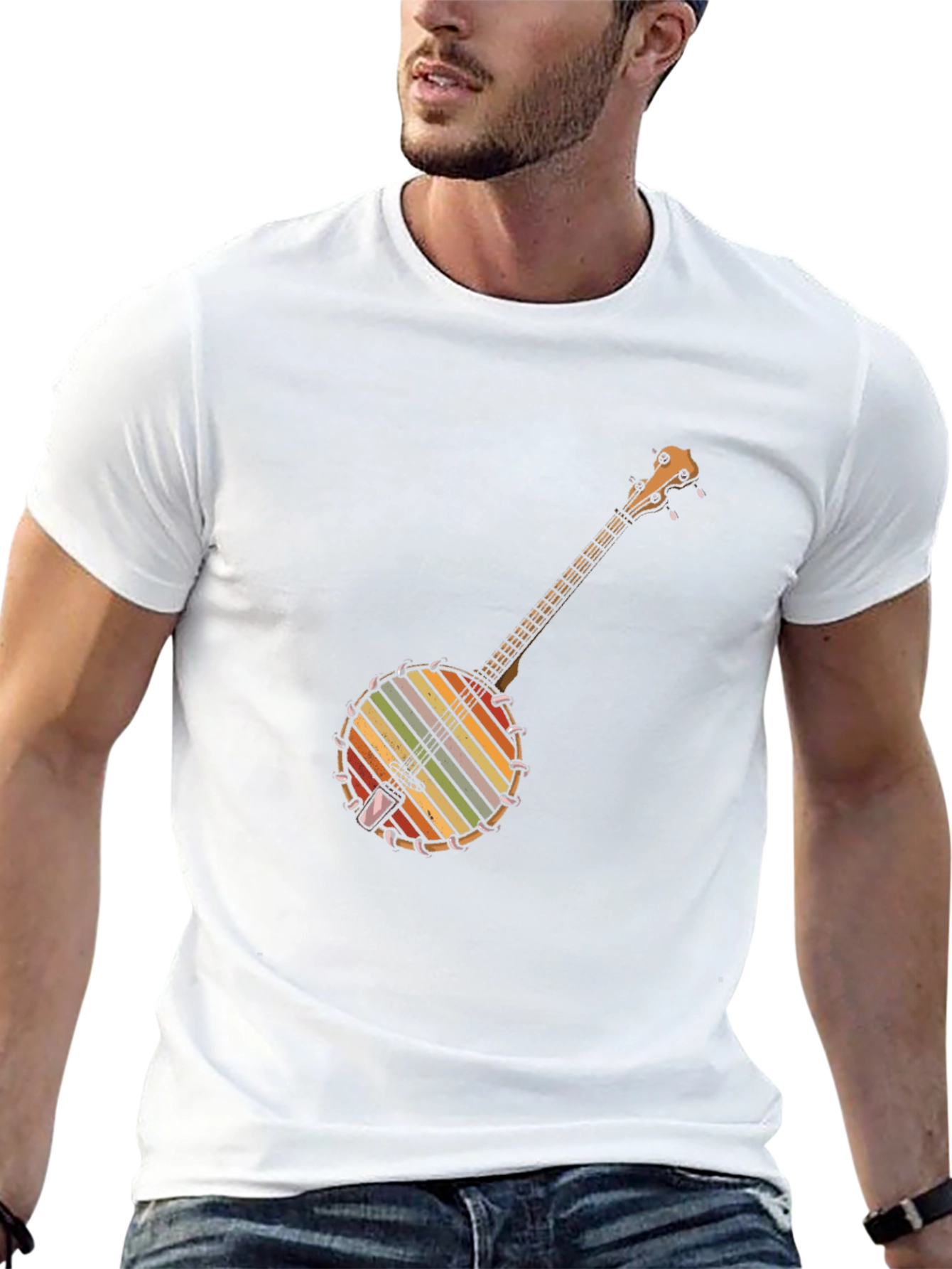 Black Retro Banjo Music T-Shirt view 13