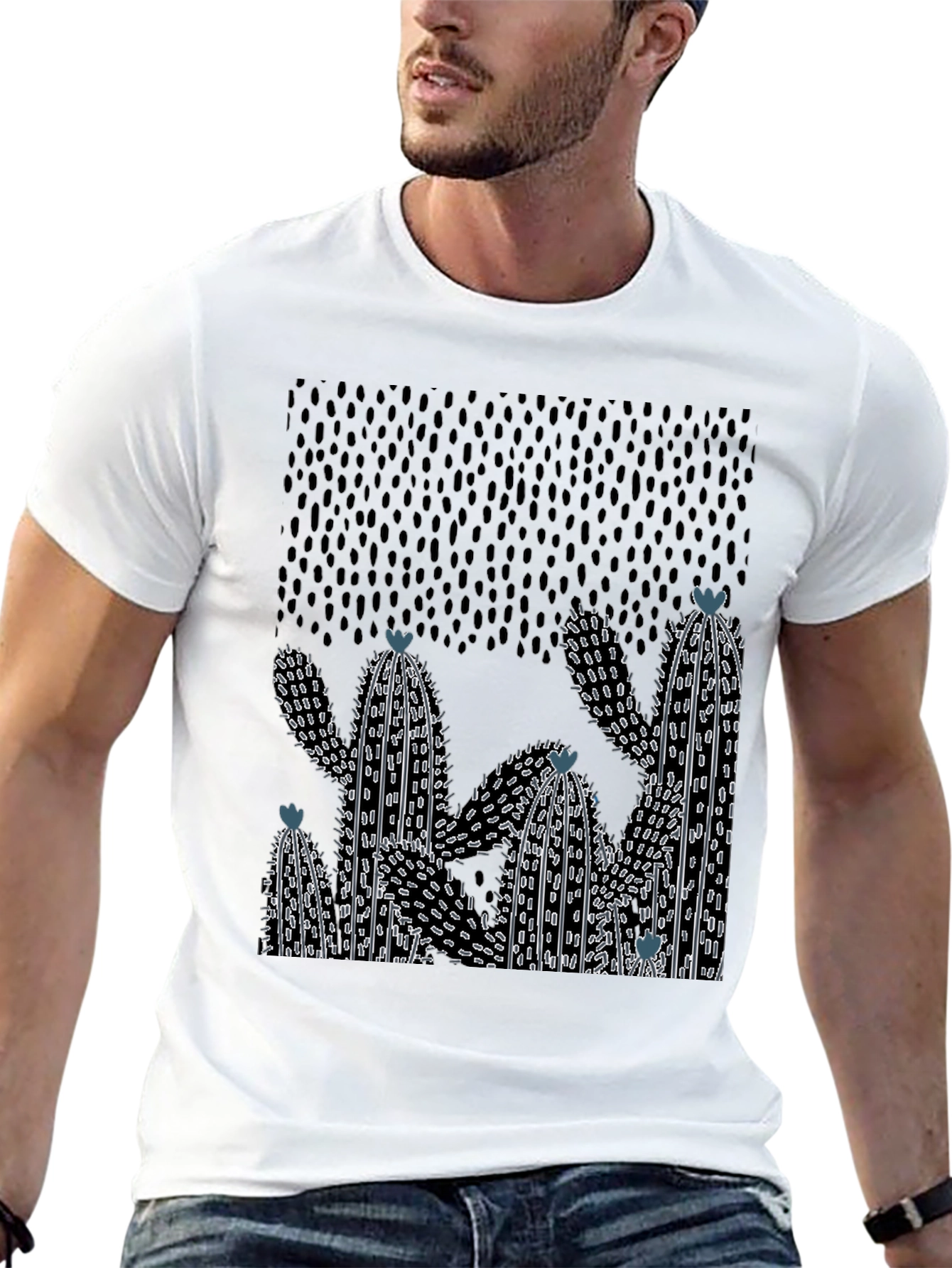 Black Cactus Graphic Print Crew Neck T-Shirt view 13
