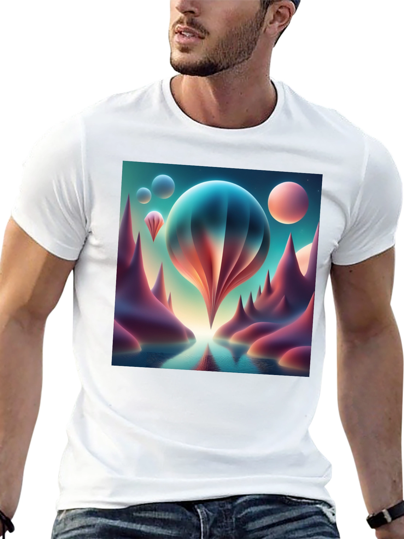 Black Surreal Landscape Graphic Tee view 13