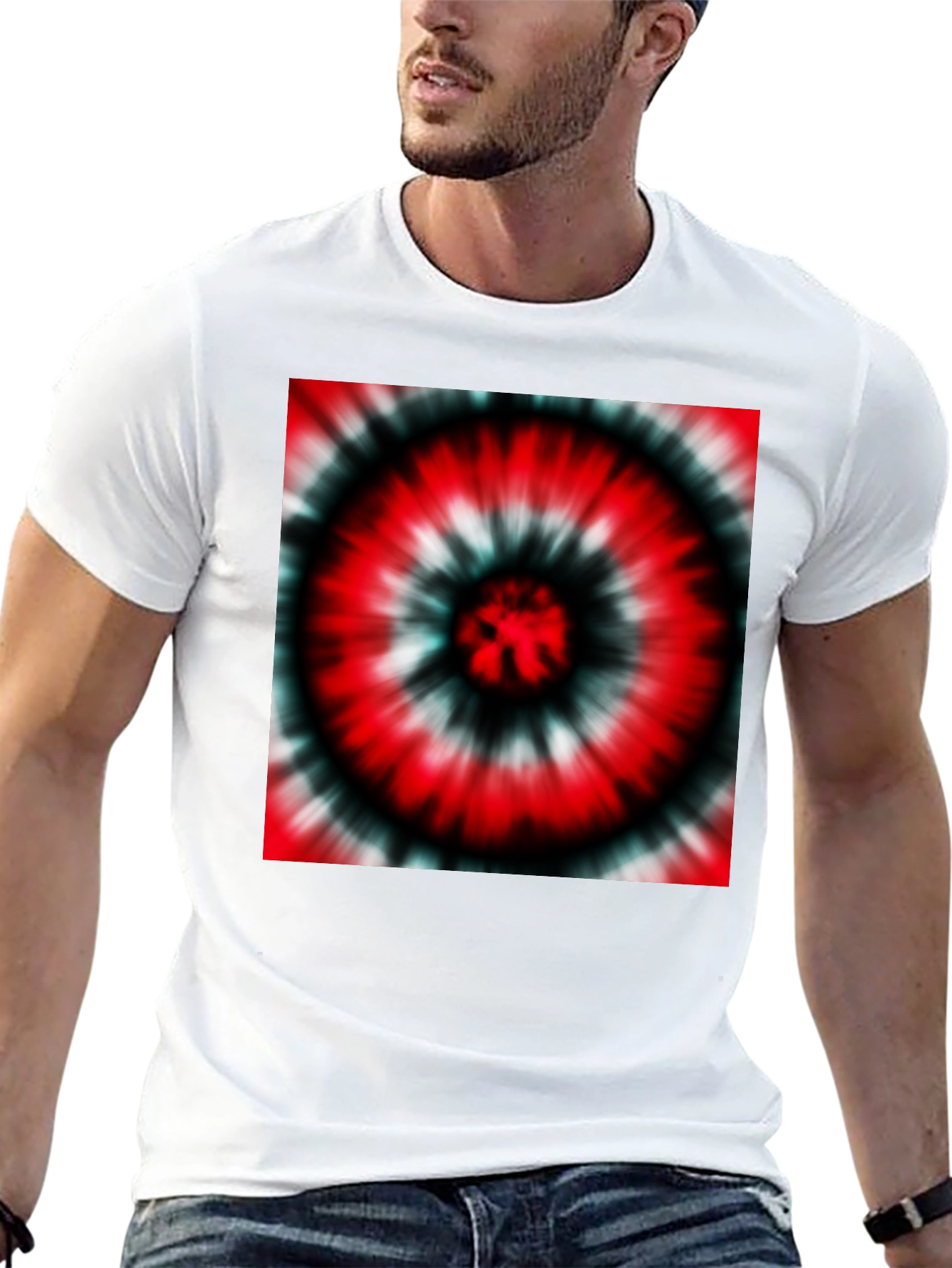 Black Red Tie-Dye Graphic Black T-Shirt view 13