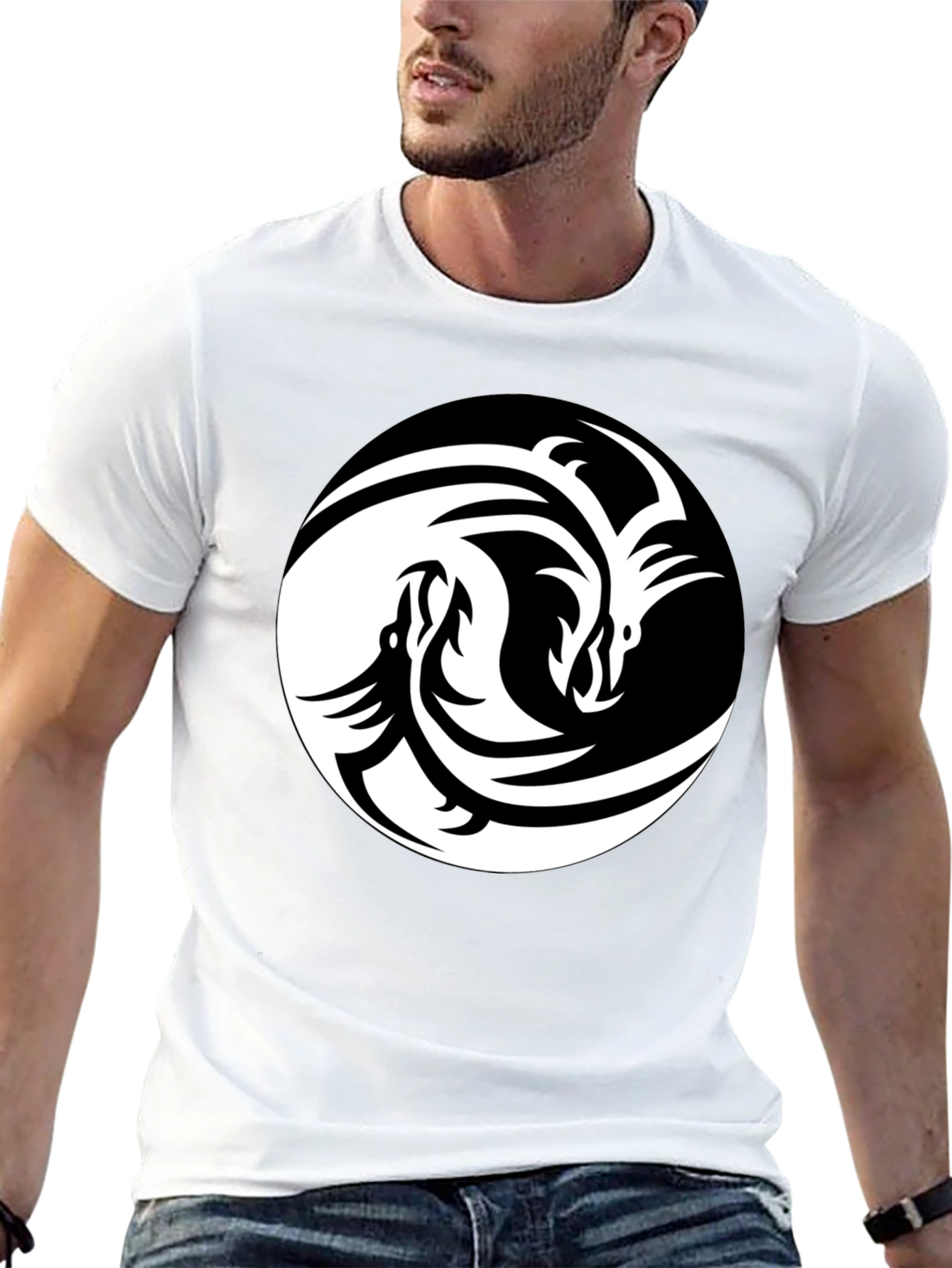 Black Yin Yang Dragon Graphic Tee - Black view 13