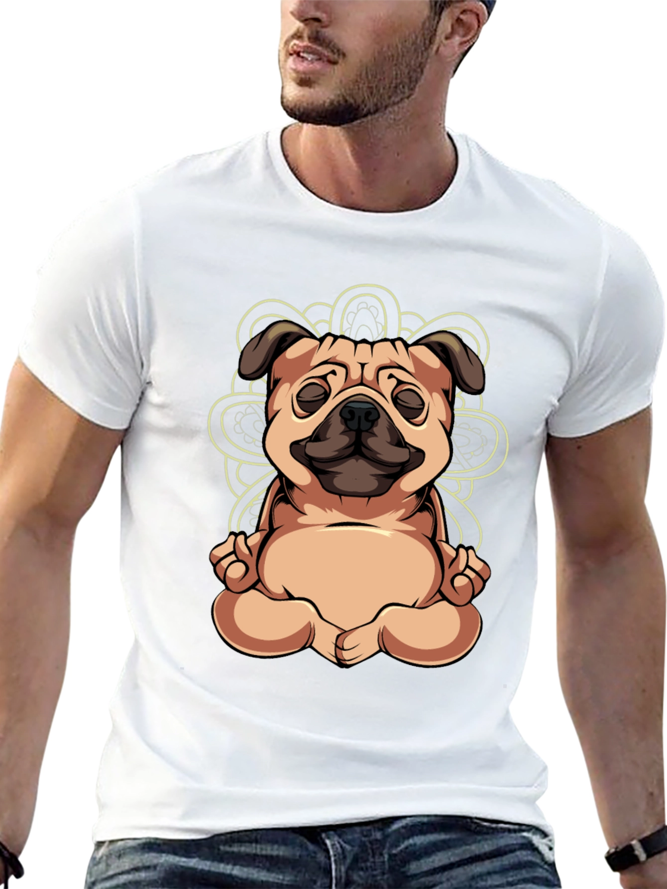 Black Yoga Pug Black T-Shirt - Meditating Dog Tee view 13