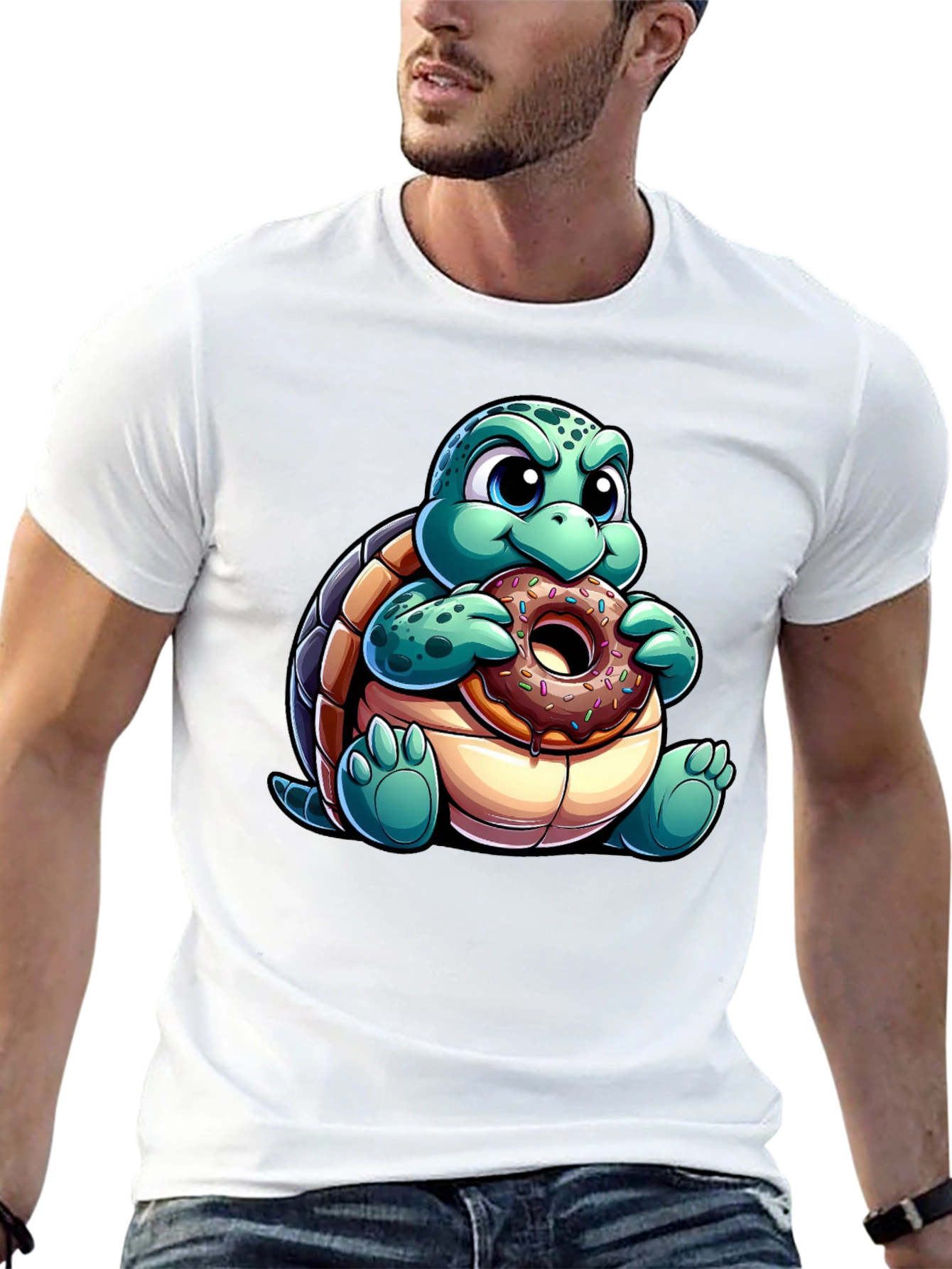 Black Turtle Eating Donut Graphic Tee - Fun Cartoon Shirt view 13
