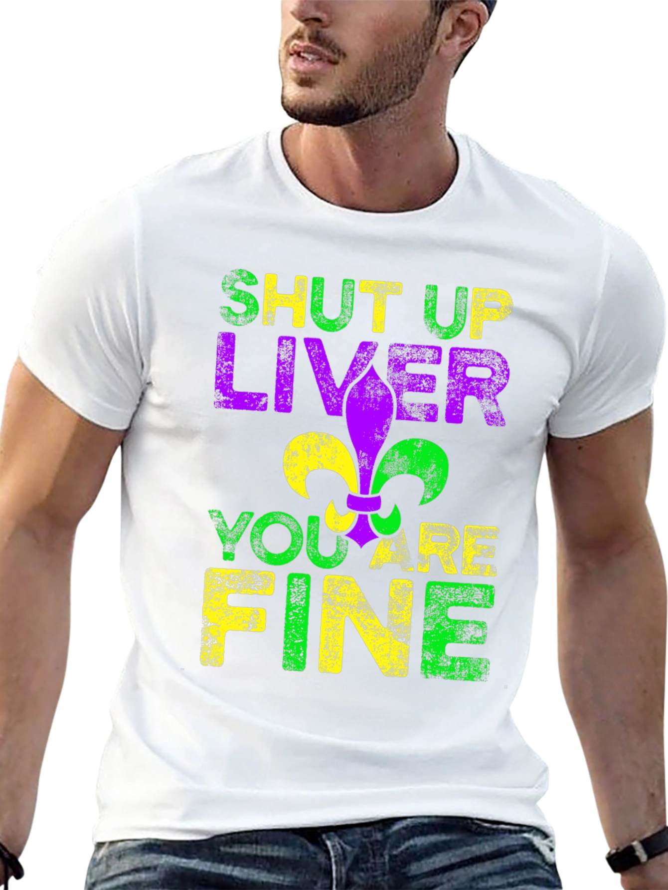 Black Funny Shut Up Liver T-Shirt, Mardi Gras Fleur de Lis Graphic Tee view 13