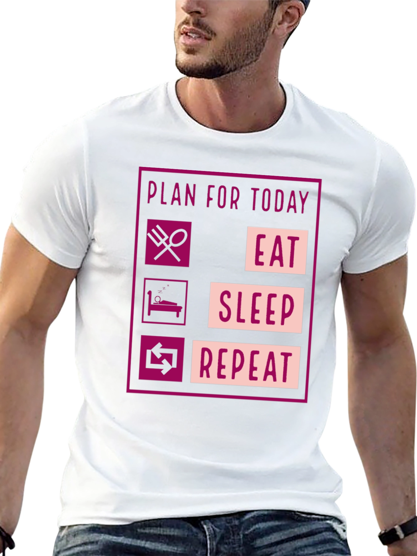 Black Eat Sleep Repeat Graphic Tee - Funny Daily Plan Shirt view 13