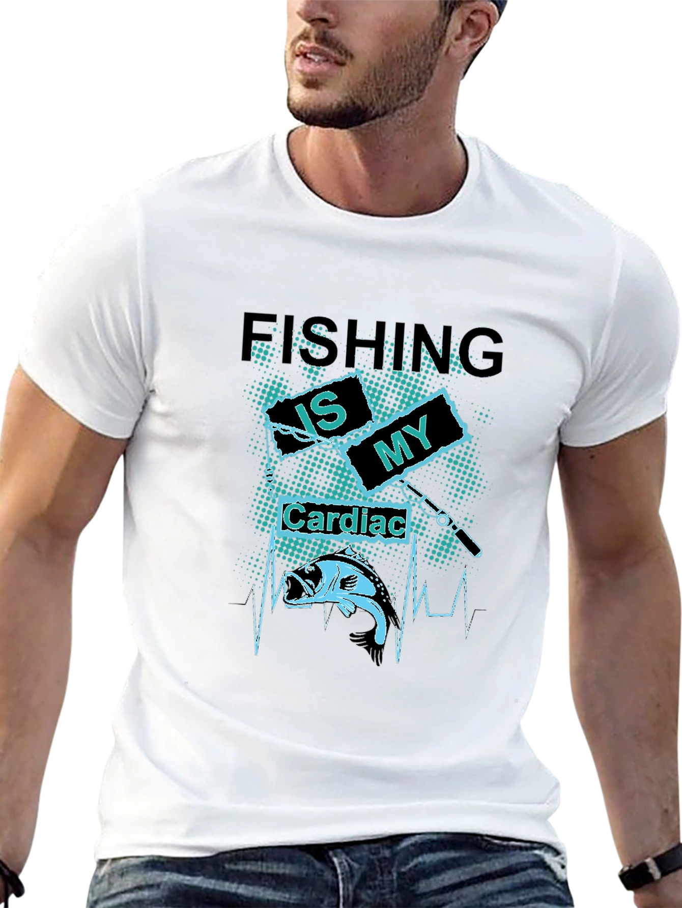 Black Fishing Is My Cardiac T-Shirt - Bass Fisherman Tee view 13