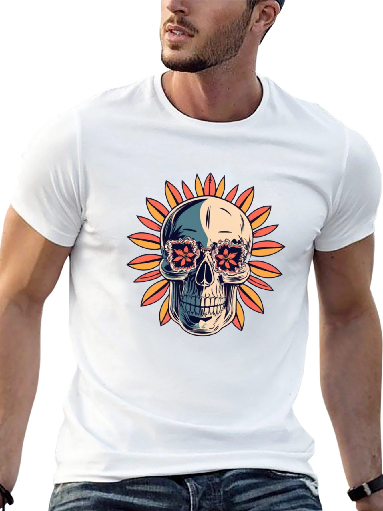 Black Skull in Floral Glasses T-Shirt view 13