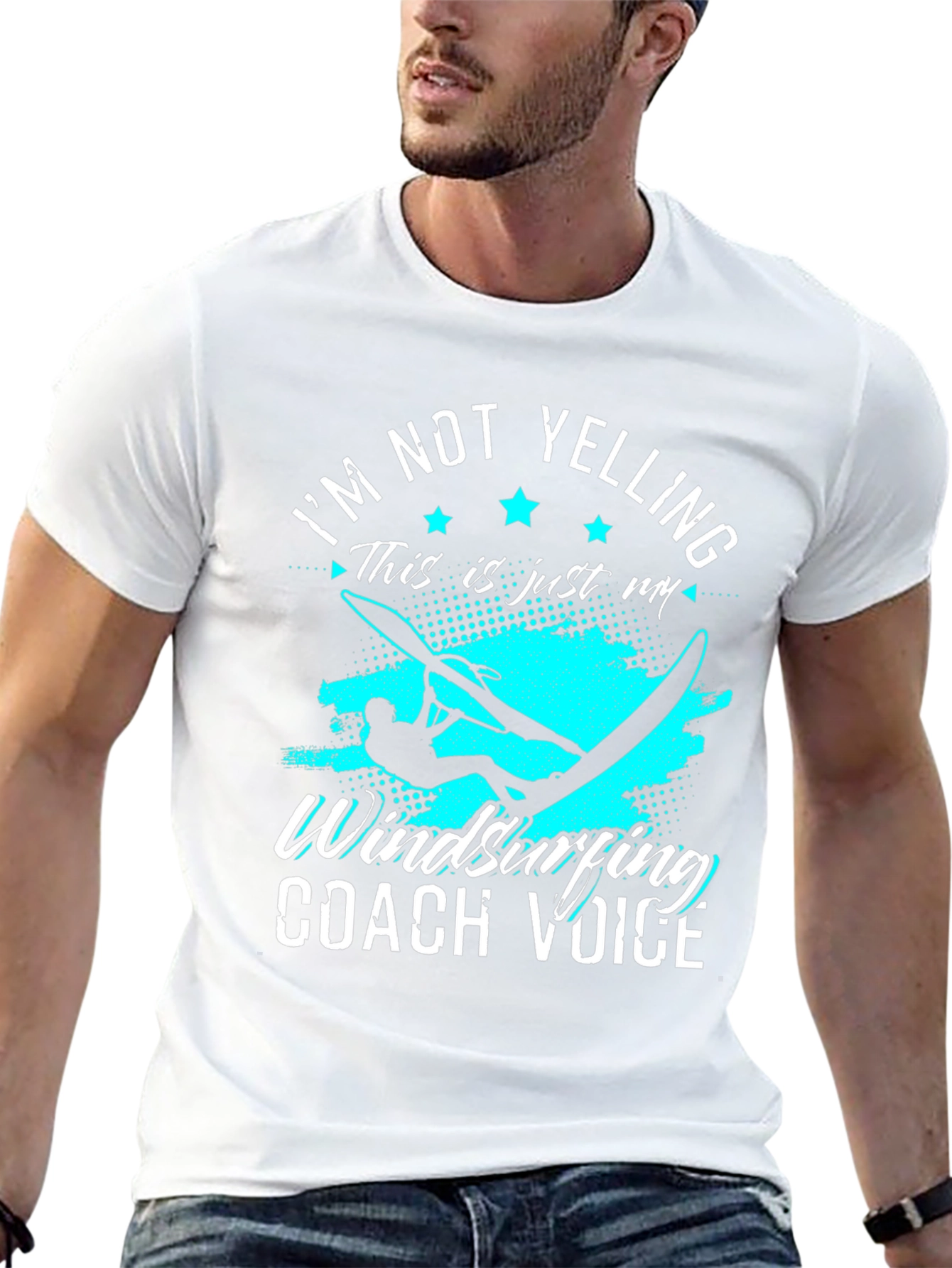 Black I'm Not Yelling Windsurfing Coach Voice Graphic Tee view 13