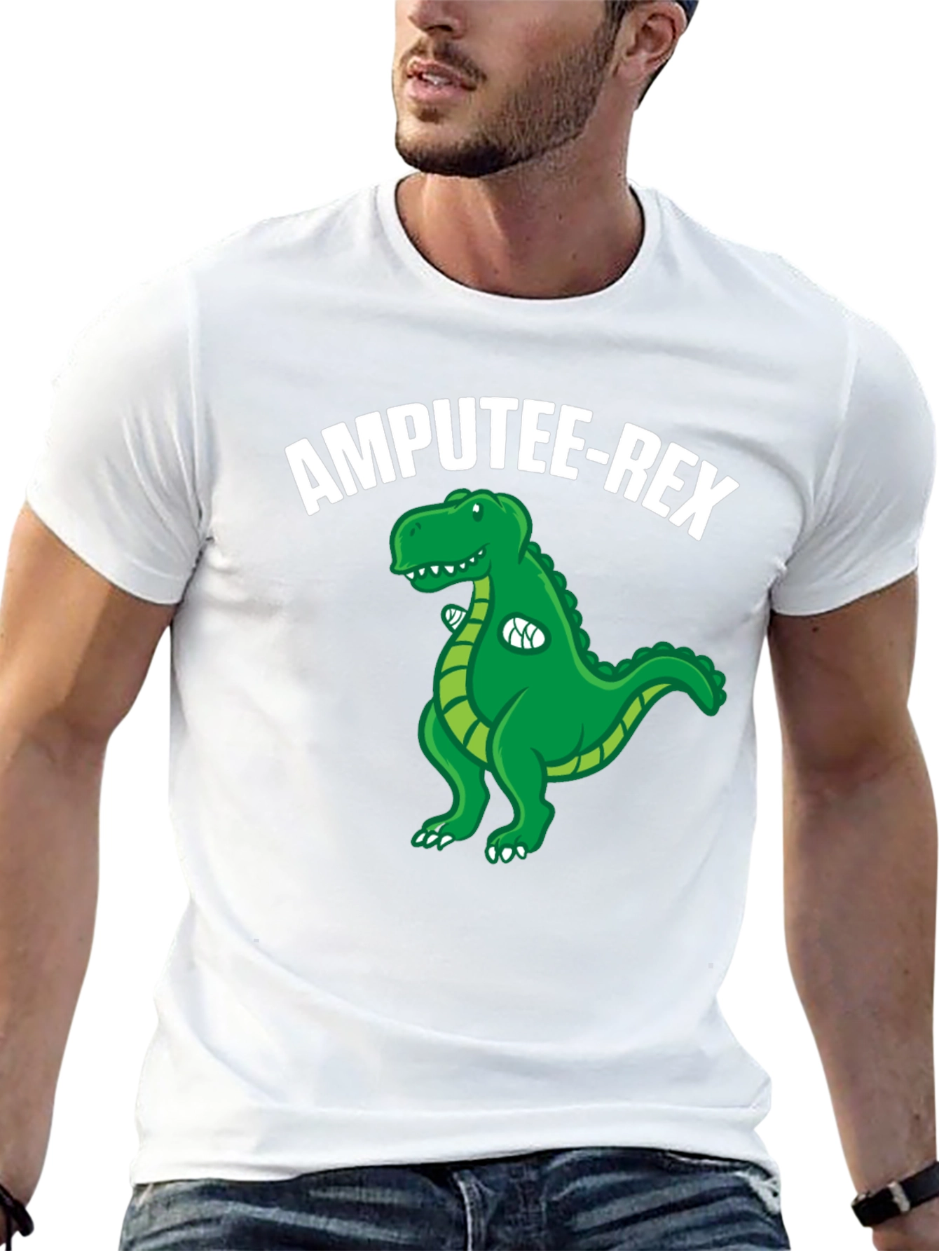 Black Amputee-Rex T-Shirt: Funny Dinosaur Graphic Tee view 13