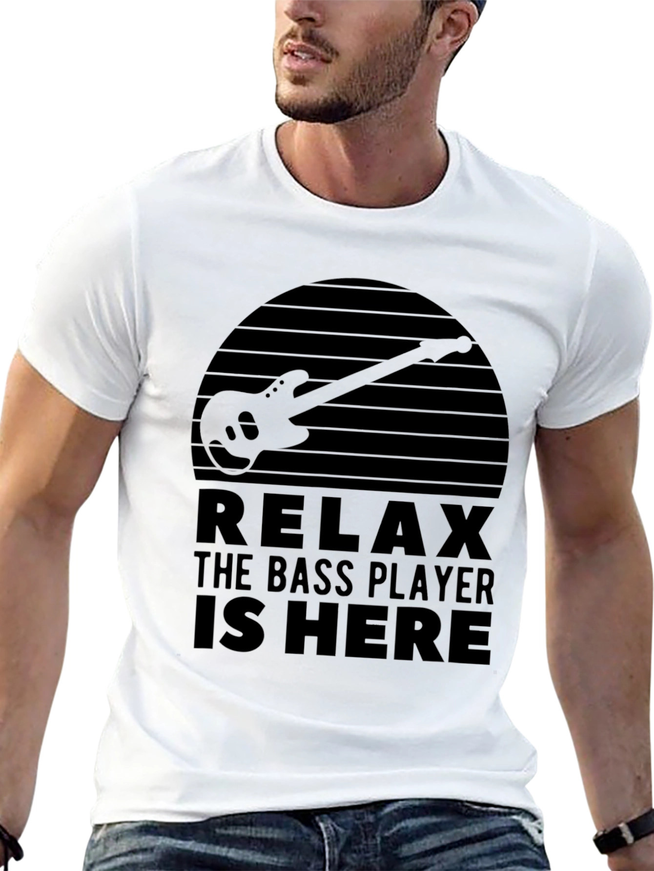 Black Relax The Bass Player is Here Graphic T-Shirt view 13