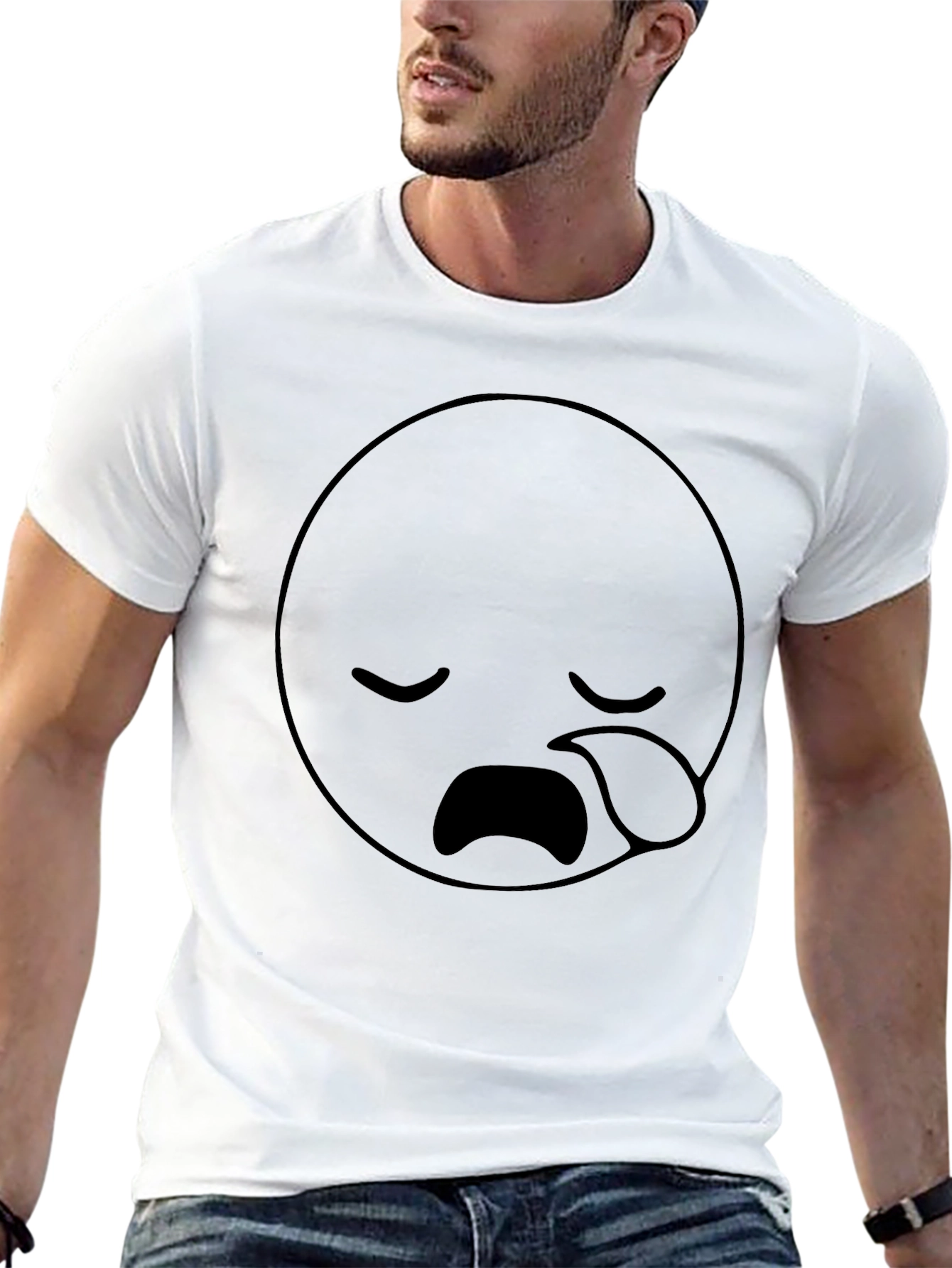 Black Sad Face Emoji Graphic Black T-Shirt view 13