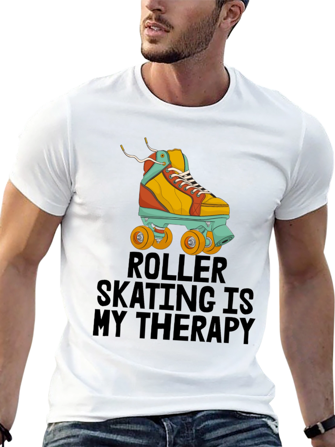 Black Roller Skating Therapy T-Shirt - Cool Retro Design view 13