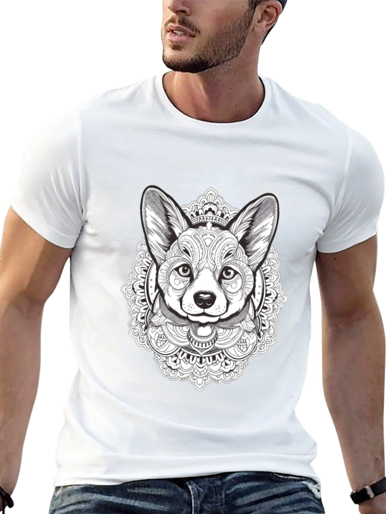 Black Corgi Mandala T-Shirt - Black Graphic Tee view 13