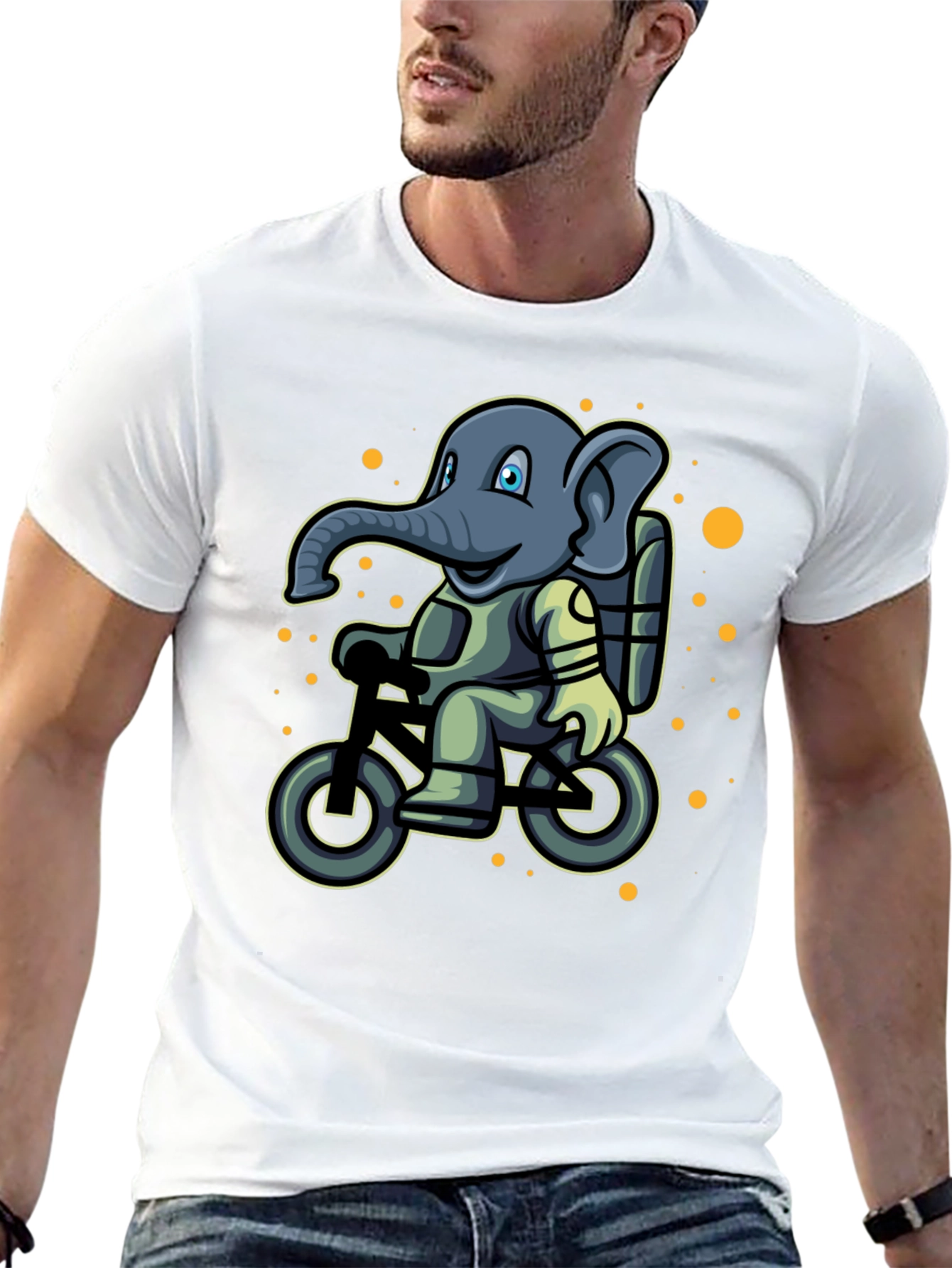 Black Elephant on Bike T-Shirt - Cartoon Style view 13