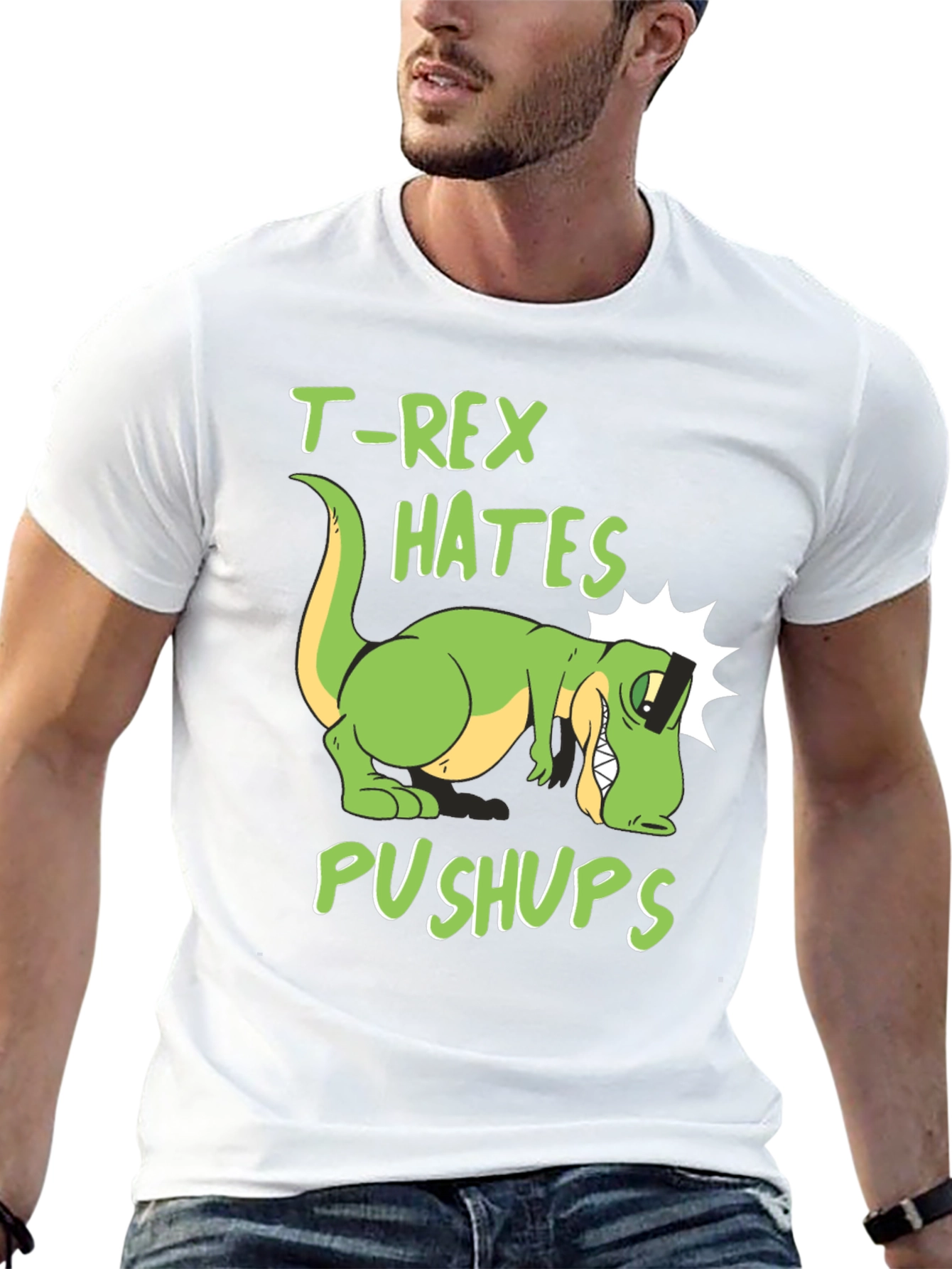 Black T-Rex Hates Pushups Graphic Tee view 13