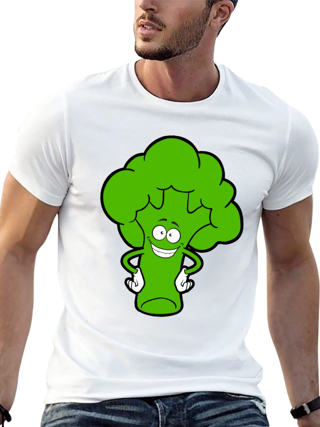 Black Funny Broccoli Cartoon Black T-Shirt view 13