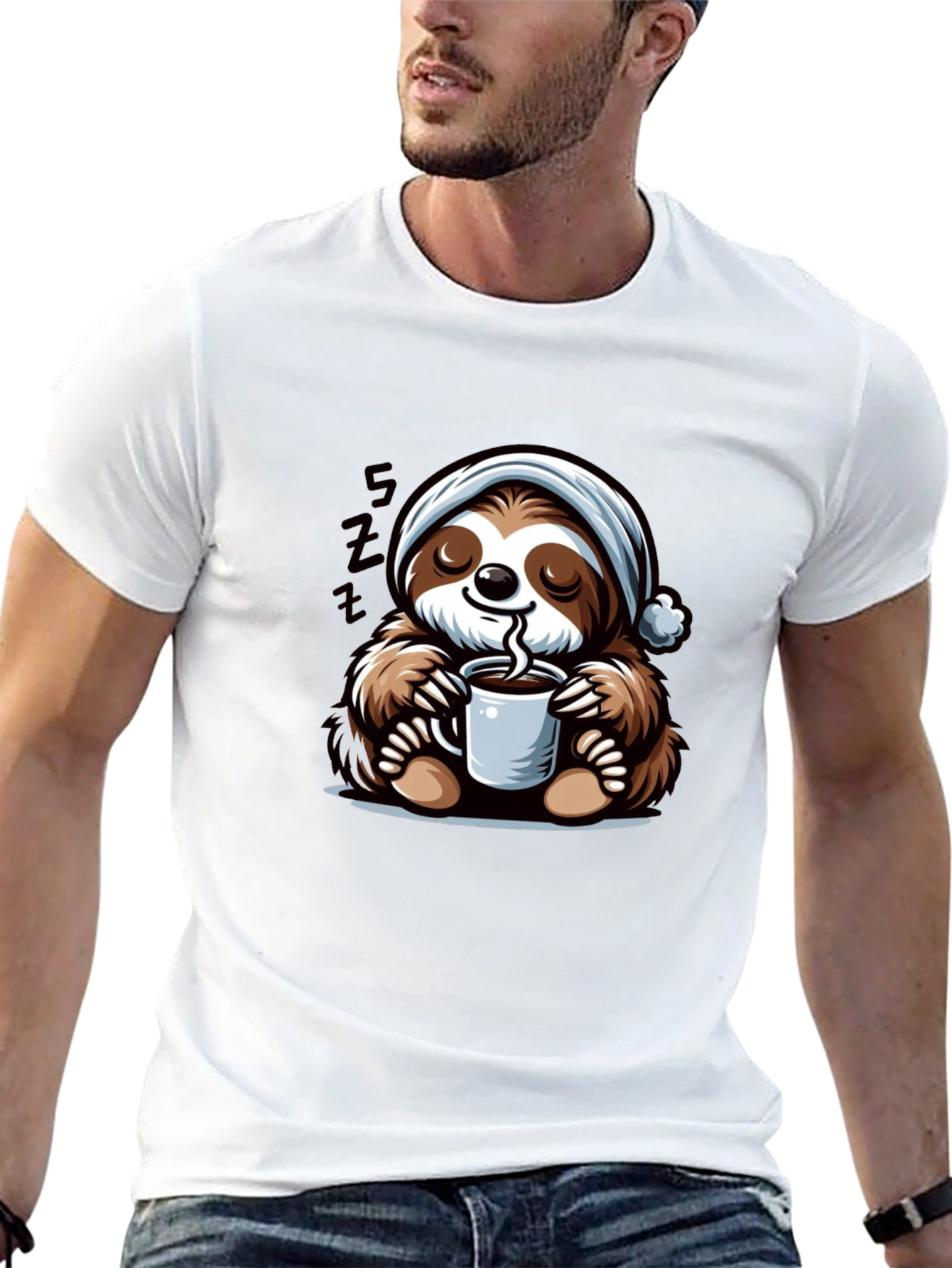 Black Cute Sloth Coffee T-Shirt view 13