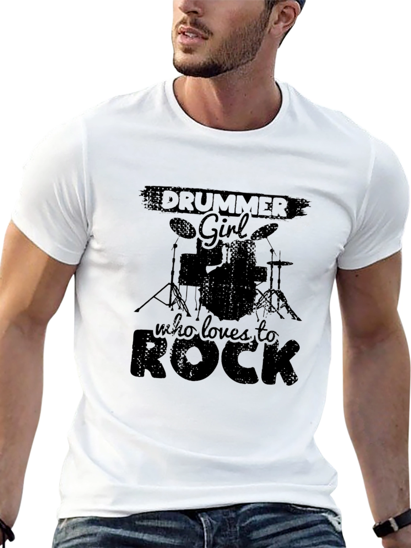Black Drummer Girl Rock Music T-Shirt view 13