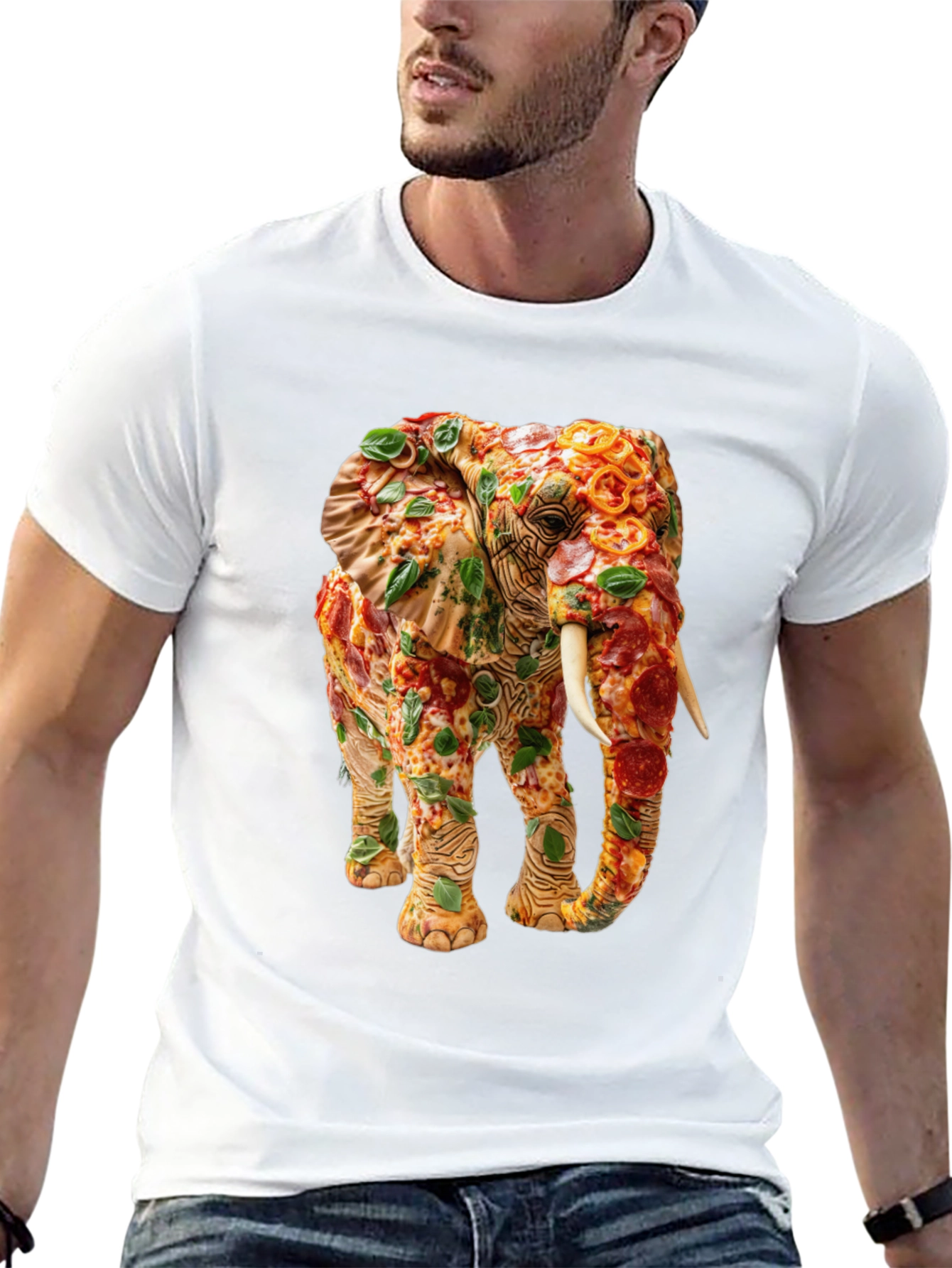 Black Pizza Elephant Graphic Tee - Unique Food Art Shirt view 13
