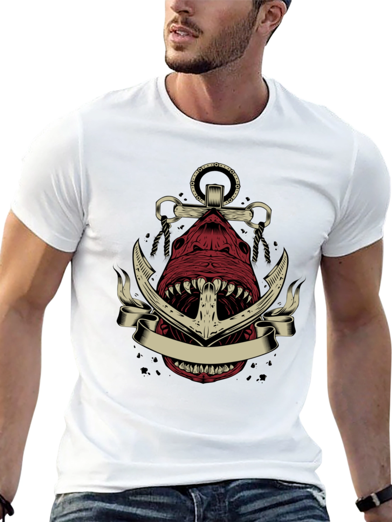 Black Anchor Shark Graphic Tee - Nautical Style view 13