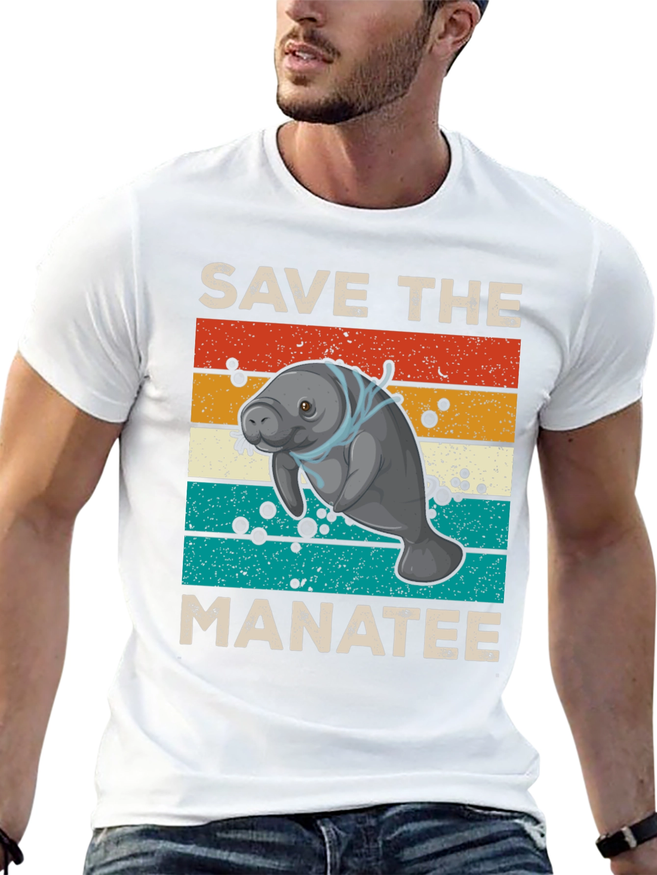 Black Save the Manatee Graphic T-Shirt - Eco-Friendly Sea Life Tee view 13